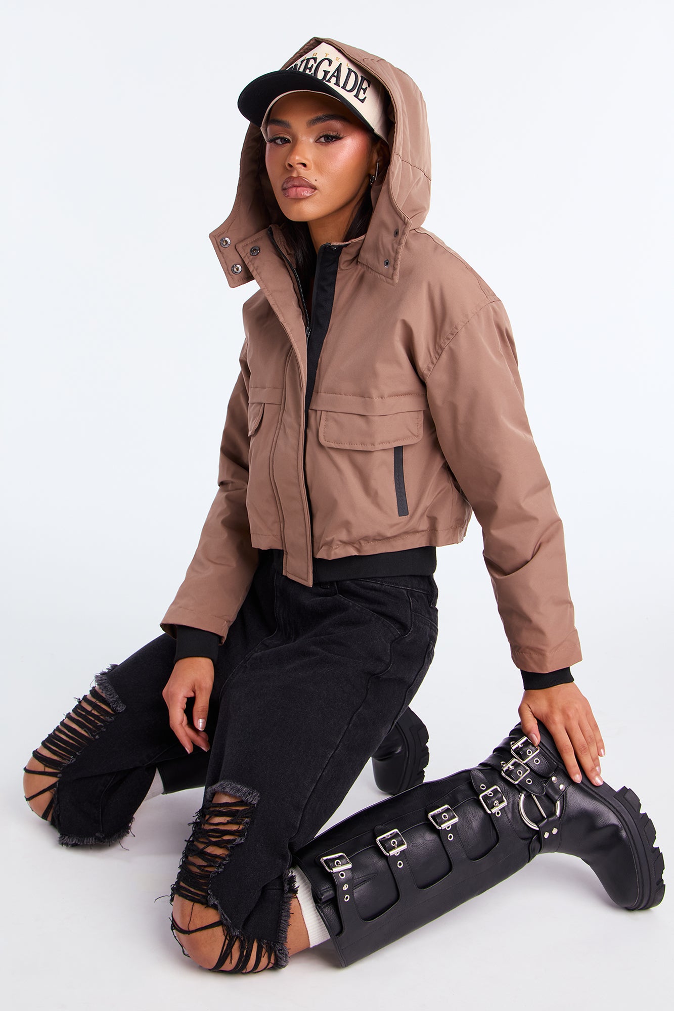 Chill Flex Hooded Nylon Puffer Jacket - Brown