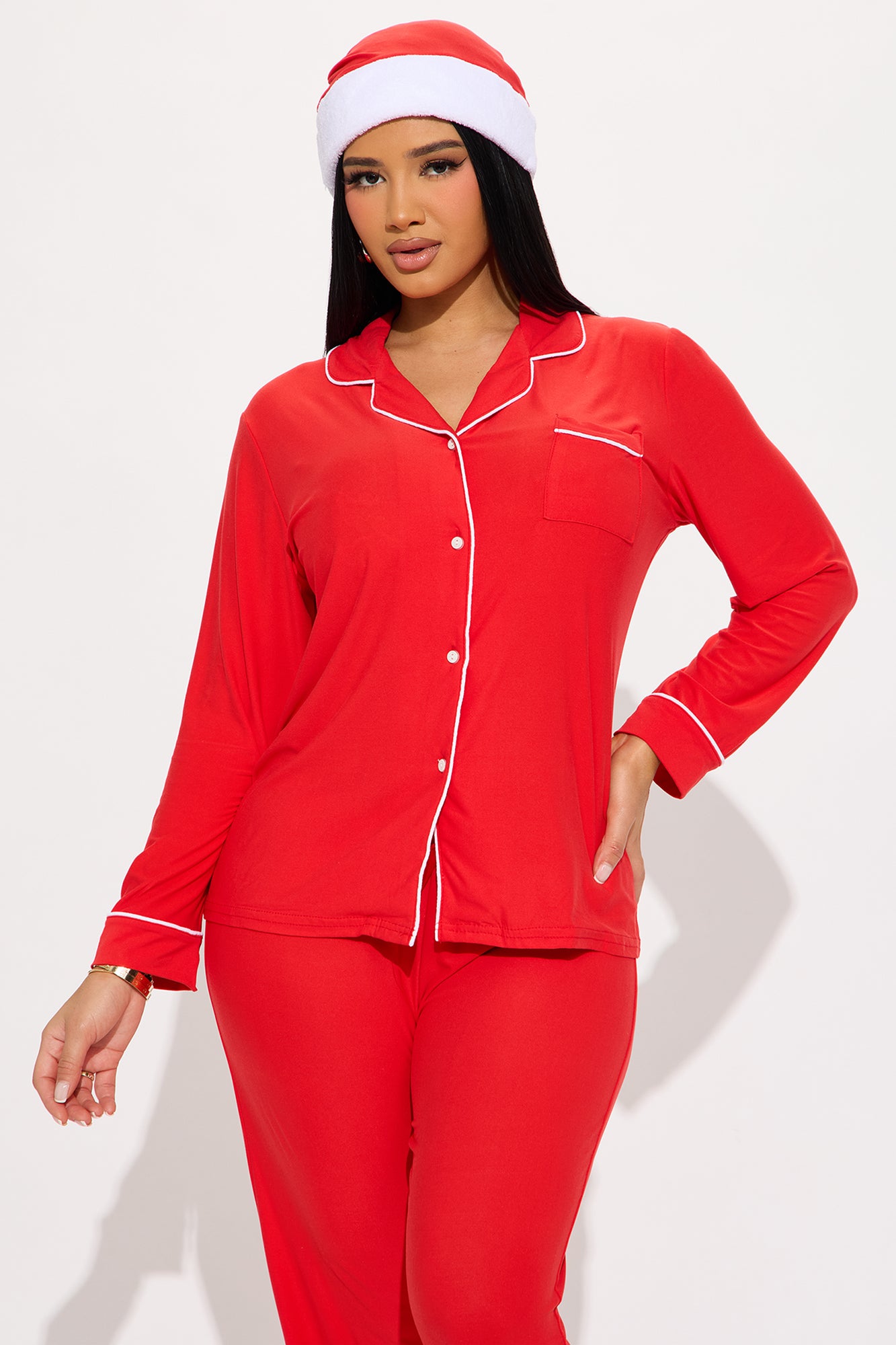 Santa Baby 3 Piece Long Sleeve PJ Pant Set - Red/White