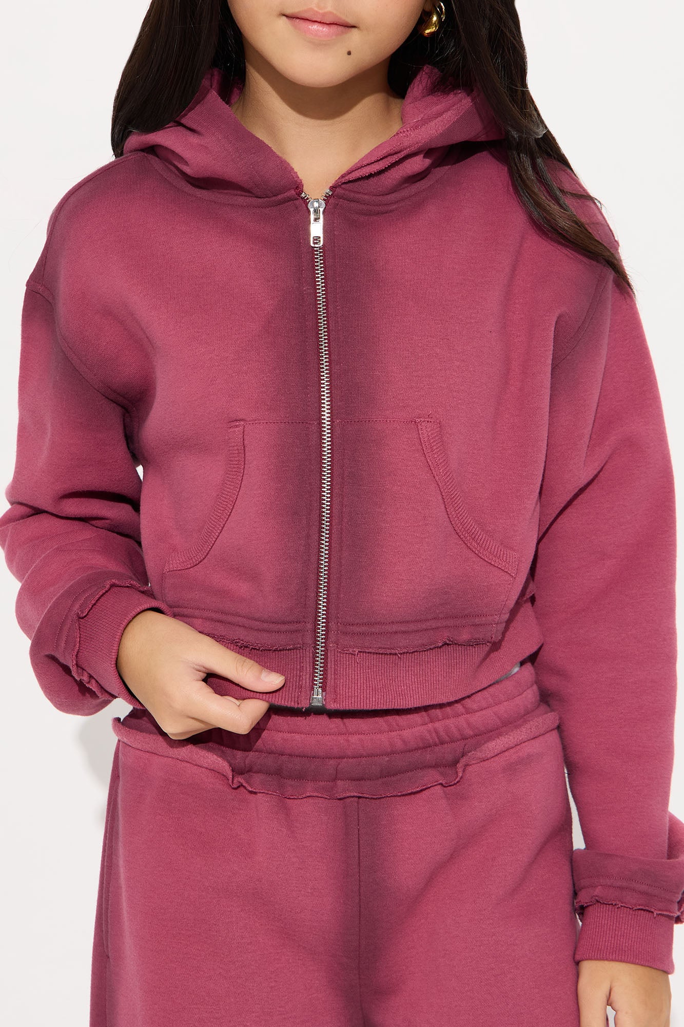 Mini Wynona Washed Fleece Pant Set - Burgundy