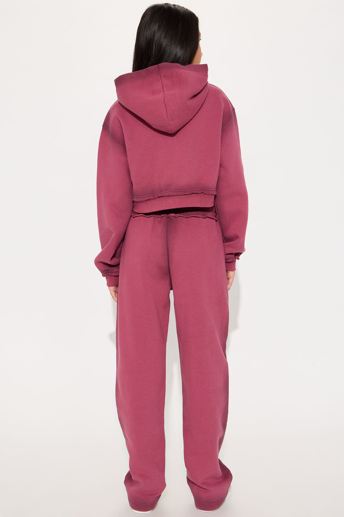 Mini Wynona Washed Fleece Pant Set - Burgundy