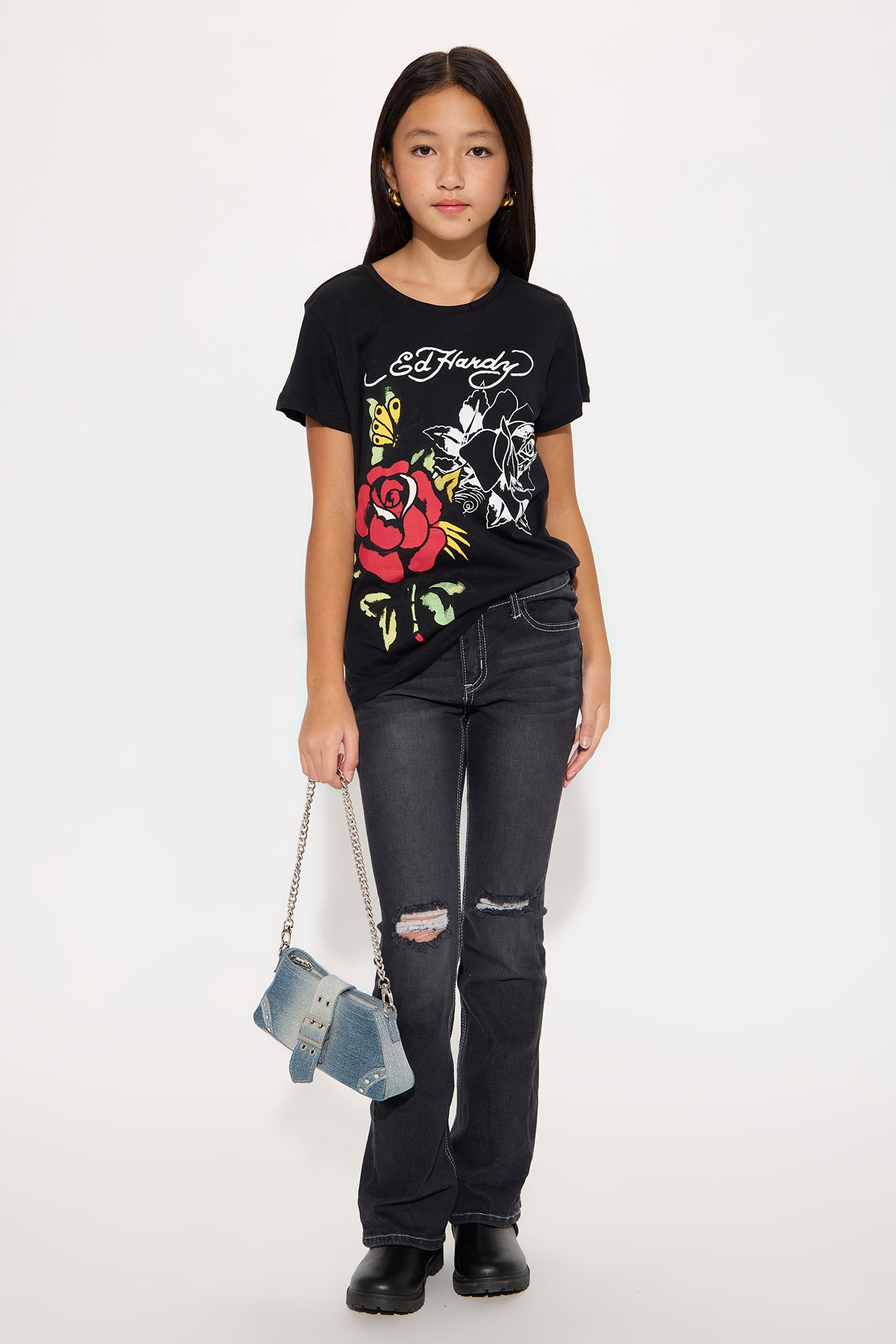 Mini Ed Hardy Roses Short Sleeve Tee - Black
