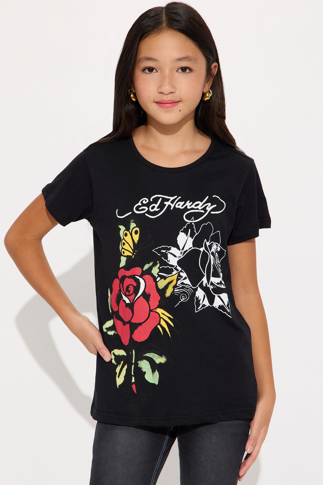 Mini Ed Hardy Roses Short Sleeve Tee - Black