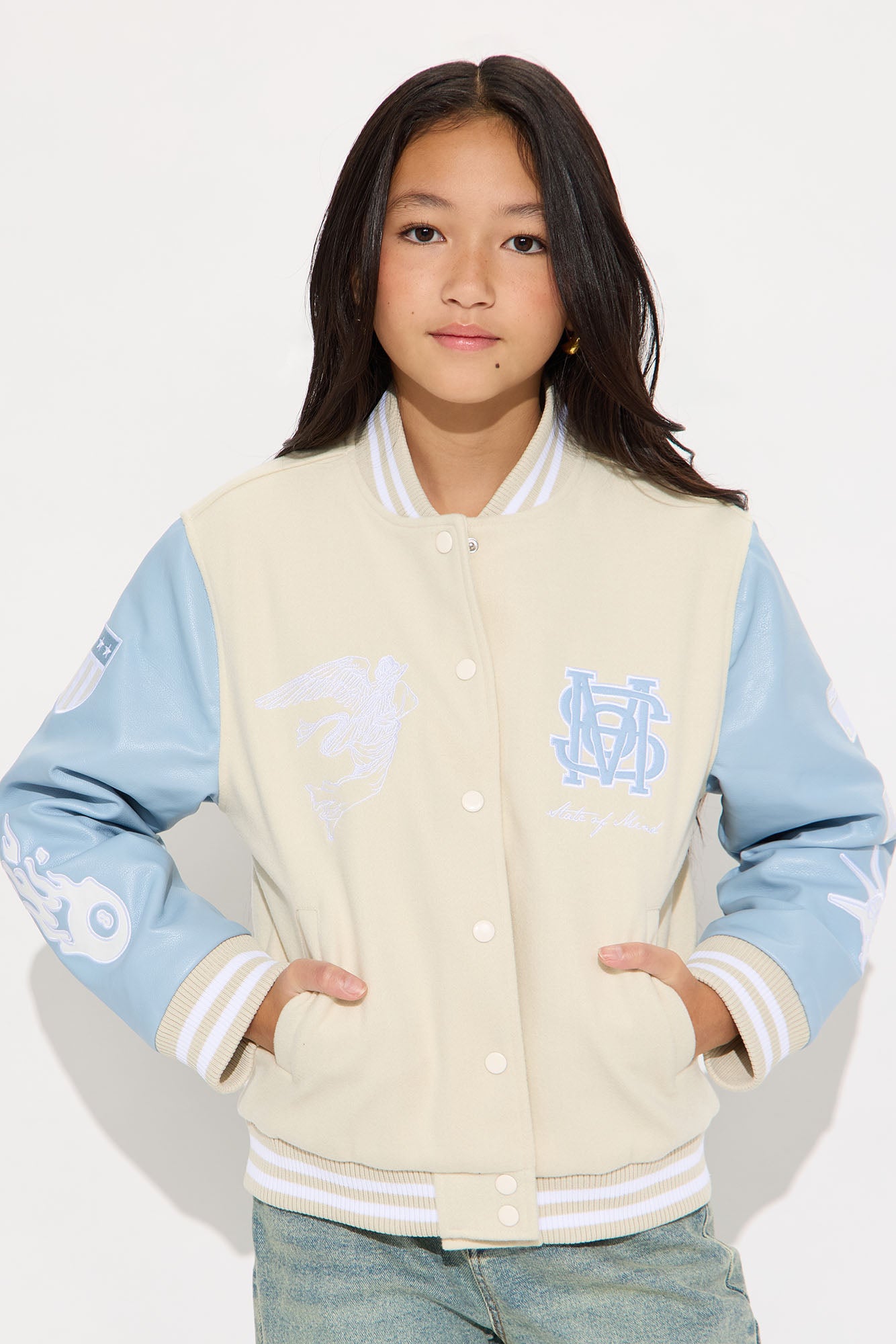 Mini State Of Mind Varsity Jacket - Cream/combo