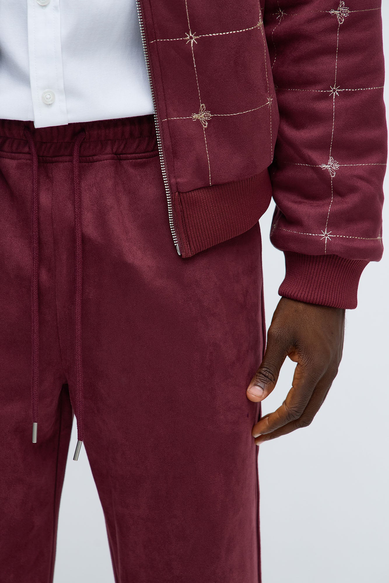 Straight Faux Velvet Buzzed Pant - Burgundy