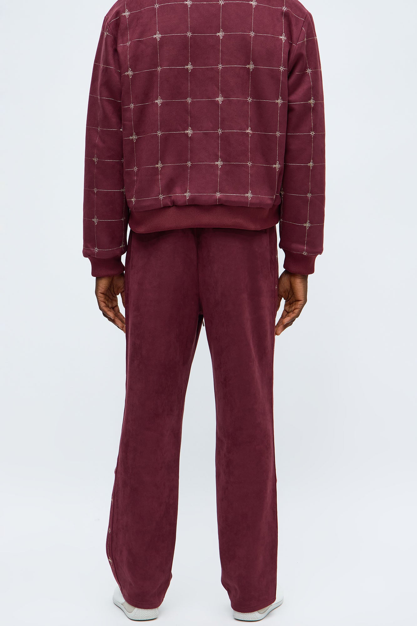 Straight Faux Velvet Buzzed Pant - Burgundy