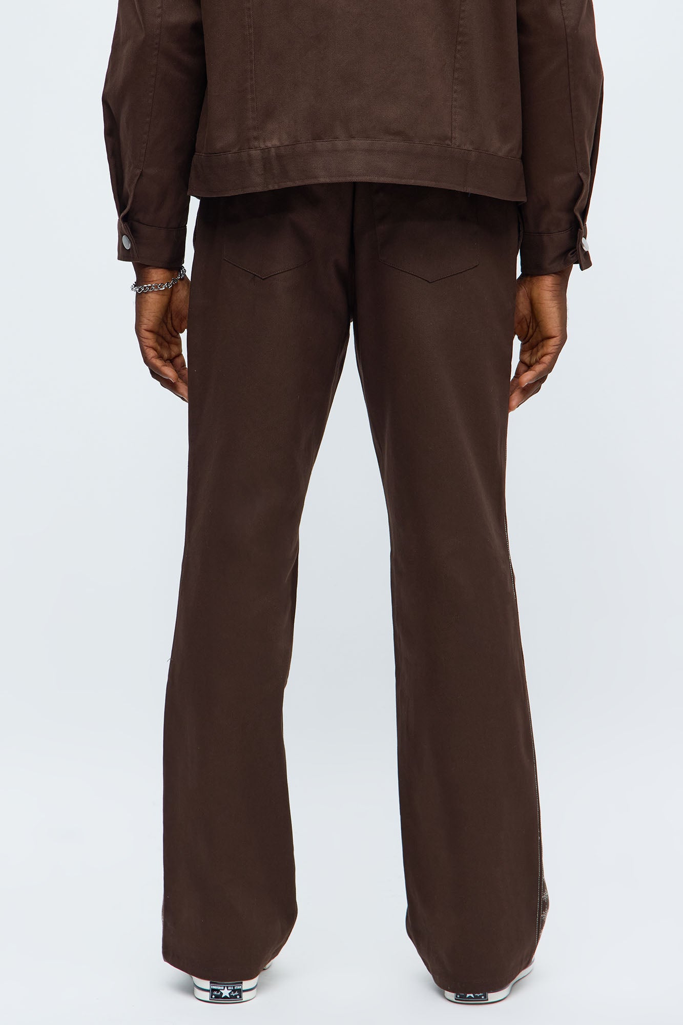 Stacked Slim Flare On A Loop Embroidered Stitch Pant - Brown