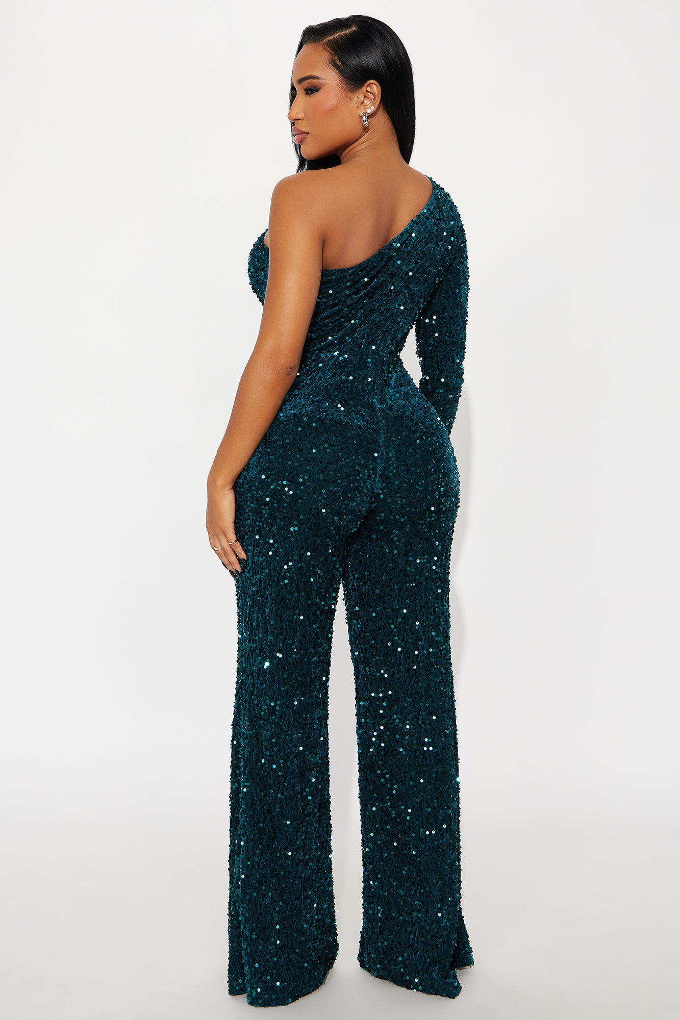 Cece Sequin One Shoulder Jumpsuit - Emerald