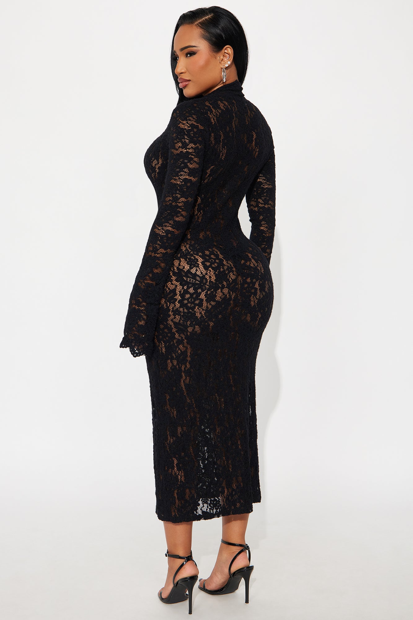 Lace Is More Long Sleeve Lace Midi Dress - Black