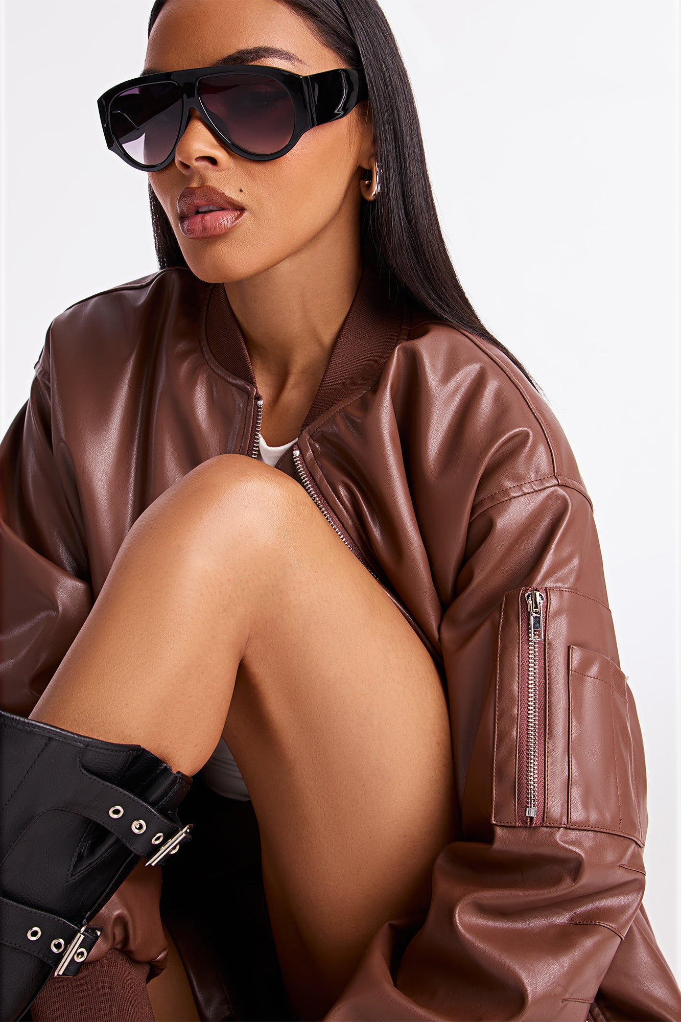 Soft Serve Faux Leather Skort Set - Brown