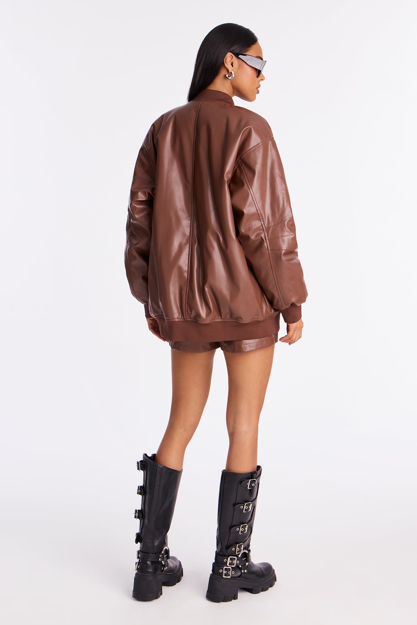 Soft Serve Faux Leather Skort Set - Brown