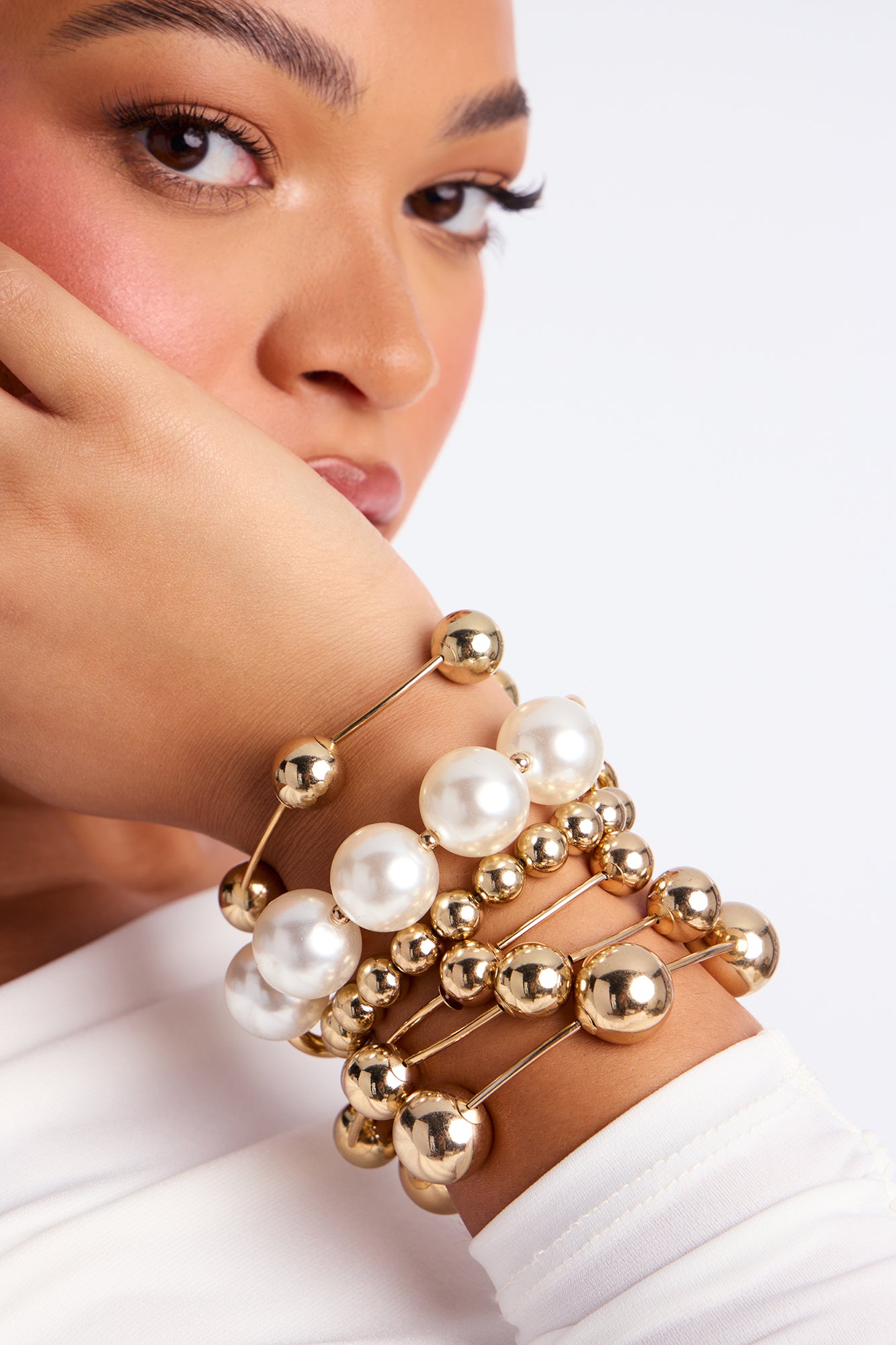 Lori Pearl Beaded 7 Piece Bracelet Set - Gold