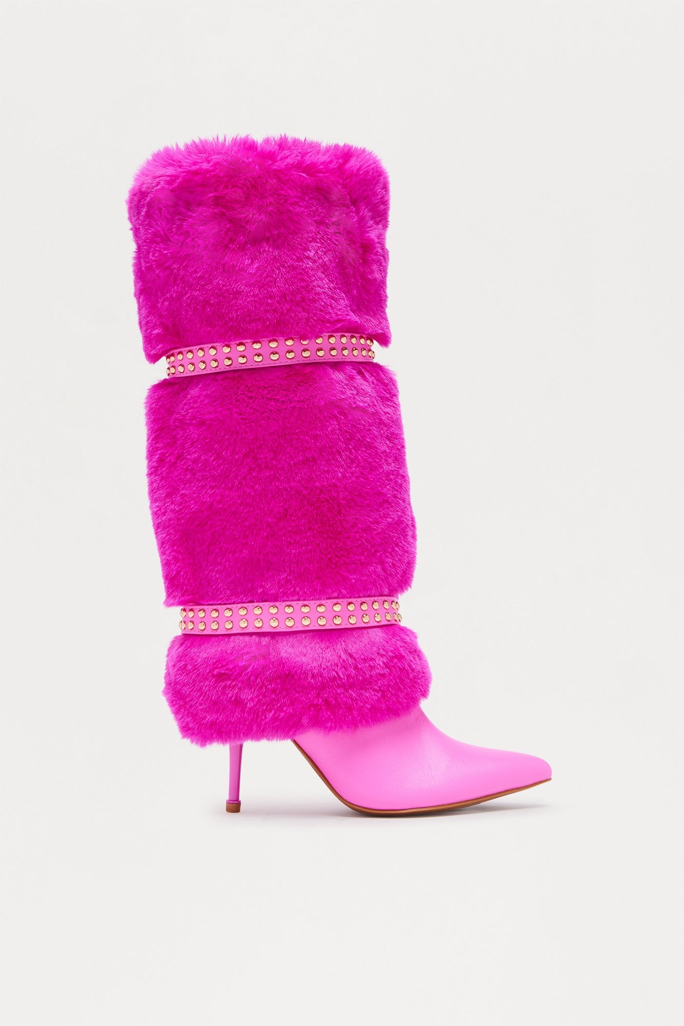 Bronx Studded Faux Fur Boots - Hot Pink
