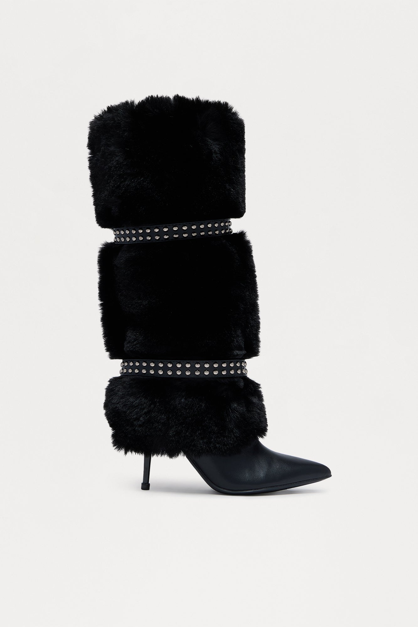 Bronx Studded Faux Fur Boots - Black