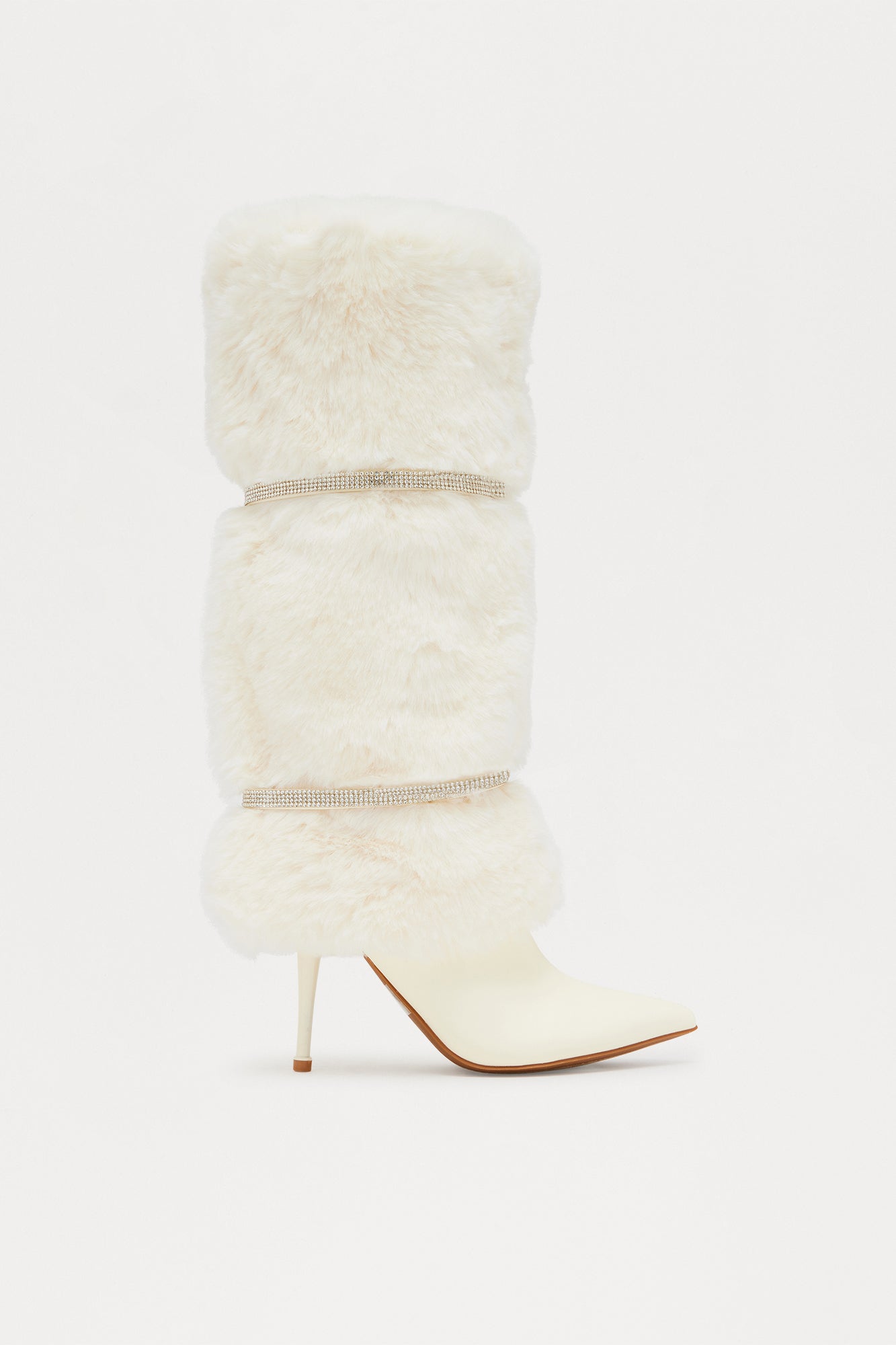 Harlington Rhinestone Faux Fur Boots - White