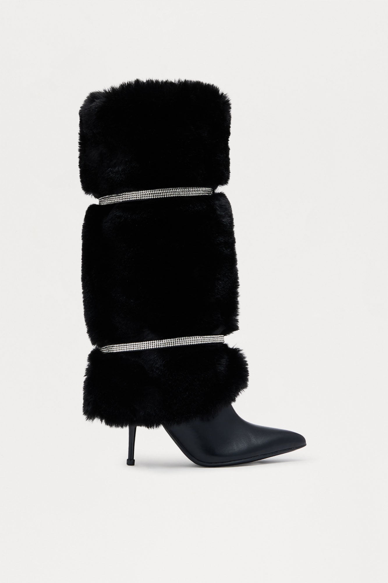 Harlington Rhinestone Faux Fur Boots - Black