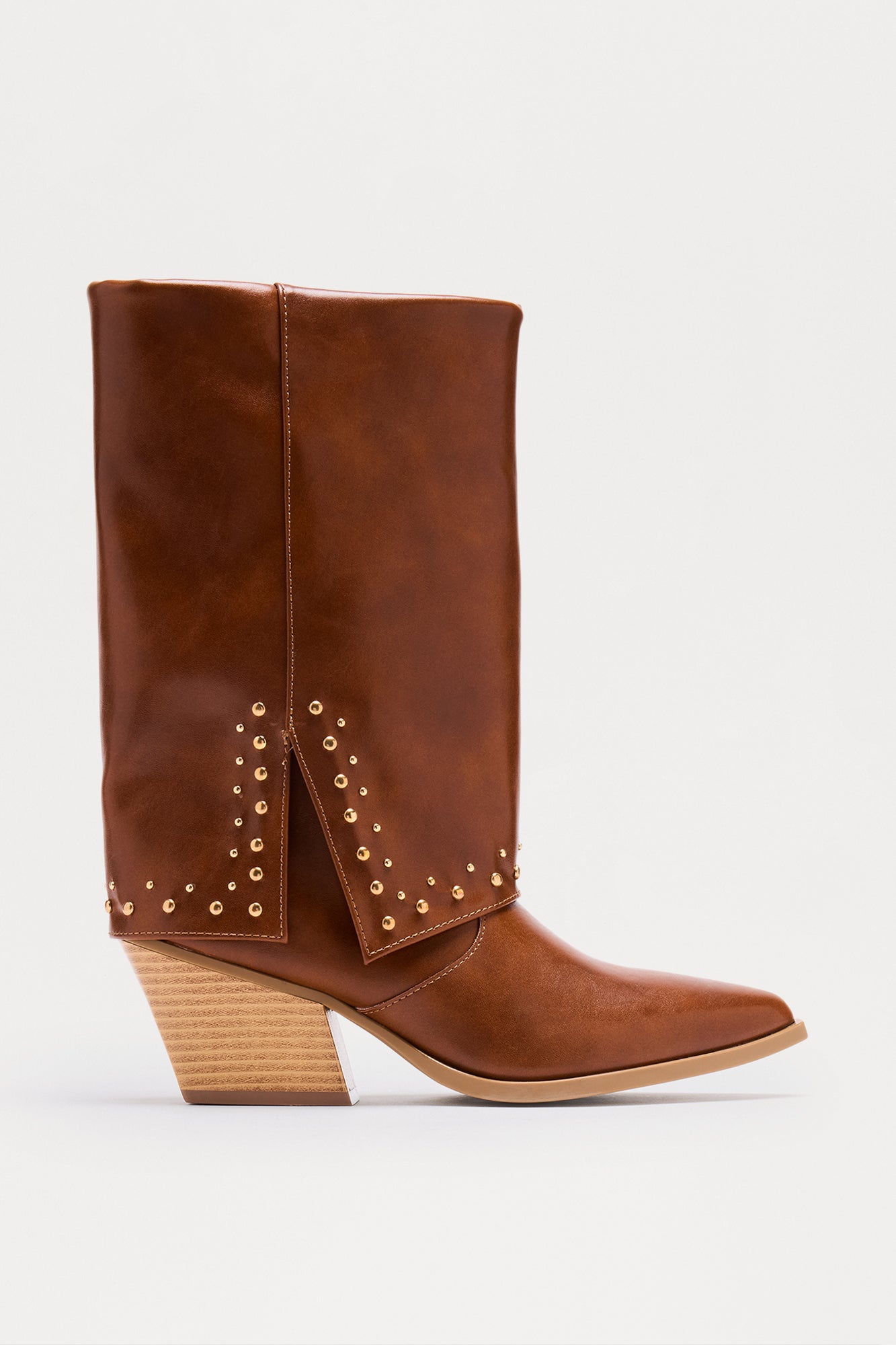 Thatcher Studded Overlay Booties - Cognac