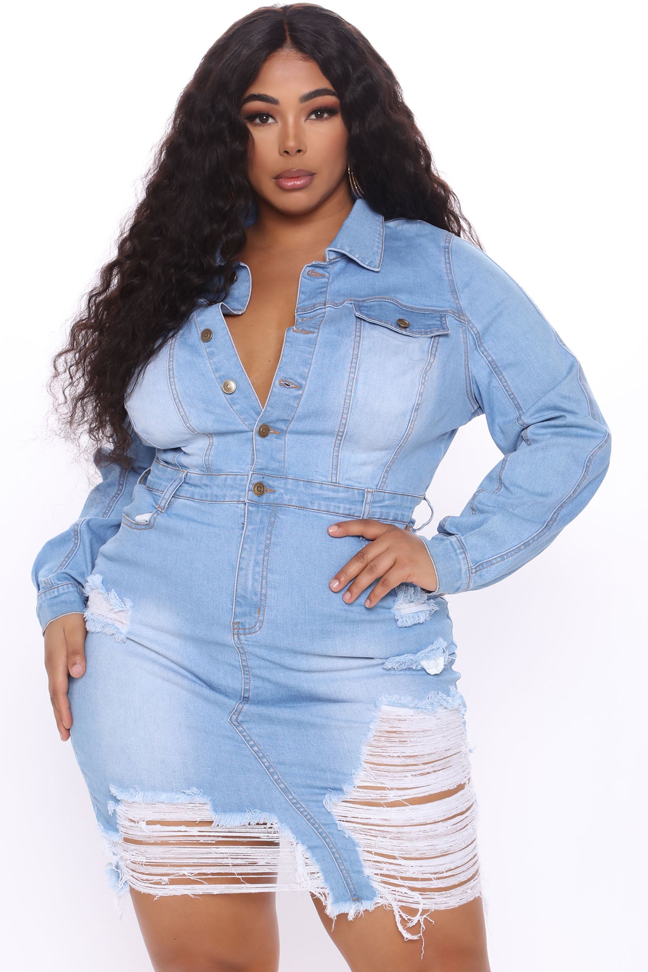 All About It Denim Midi Dress - Light Wash