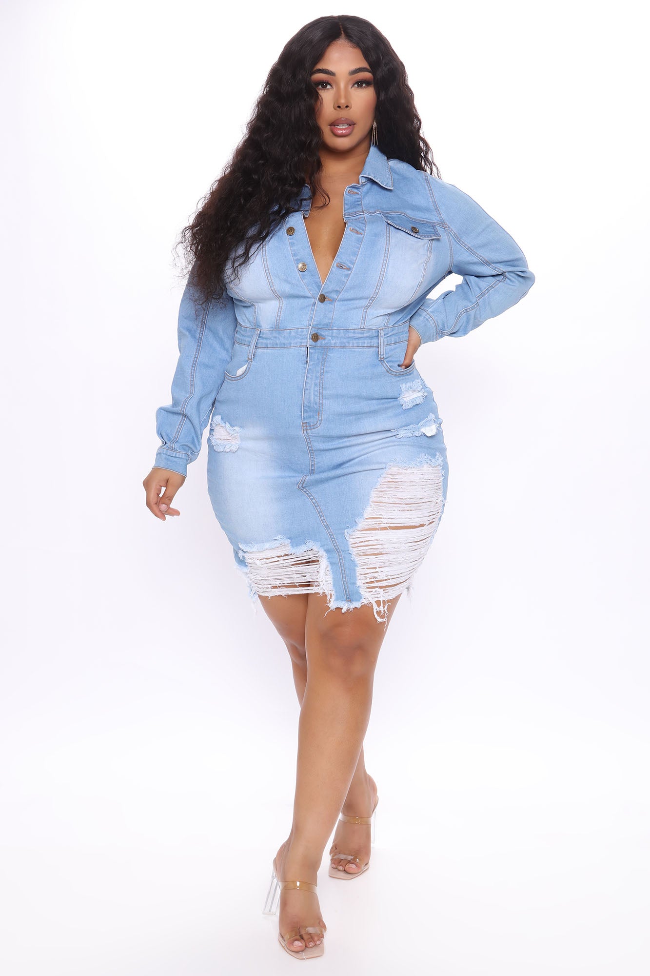 All About It Denim Midi Dress - Light Wash