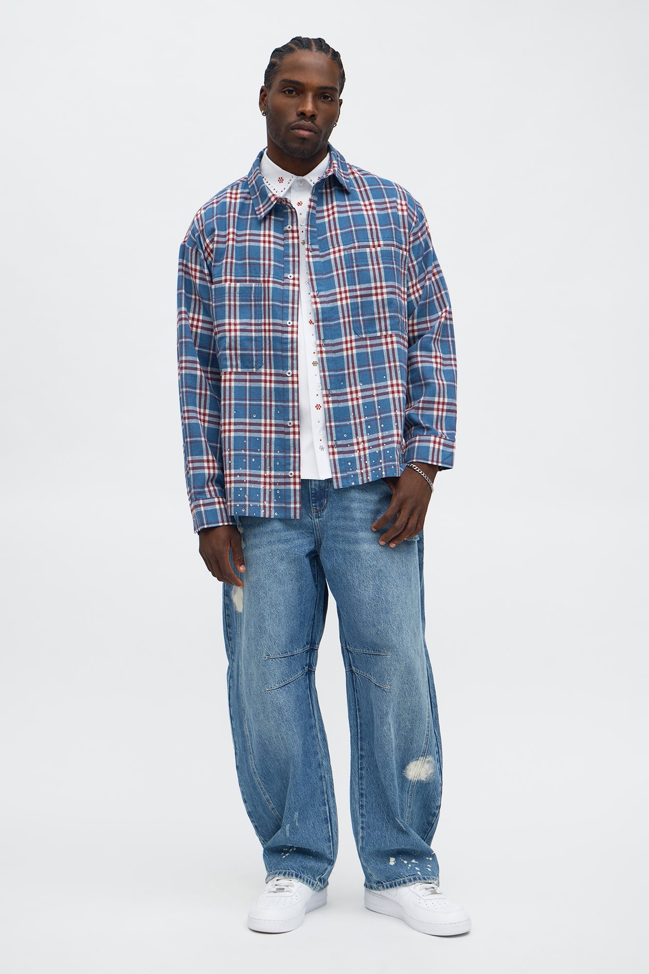 Studio Stampede Rhinestone Flannel - Blue/combo