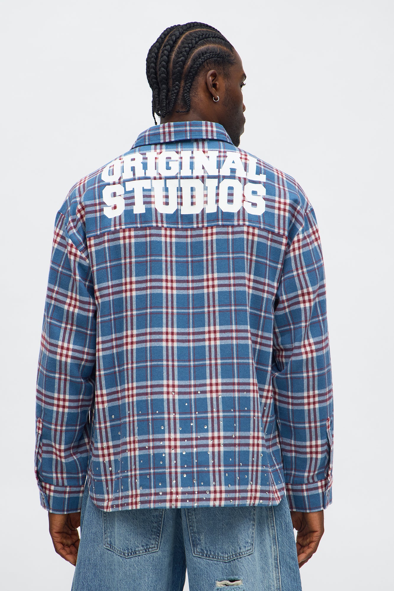 Studio Stampede Rhinestone Flannel - Blue/combo