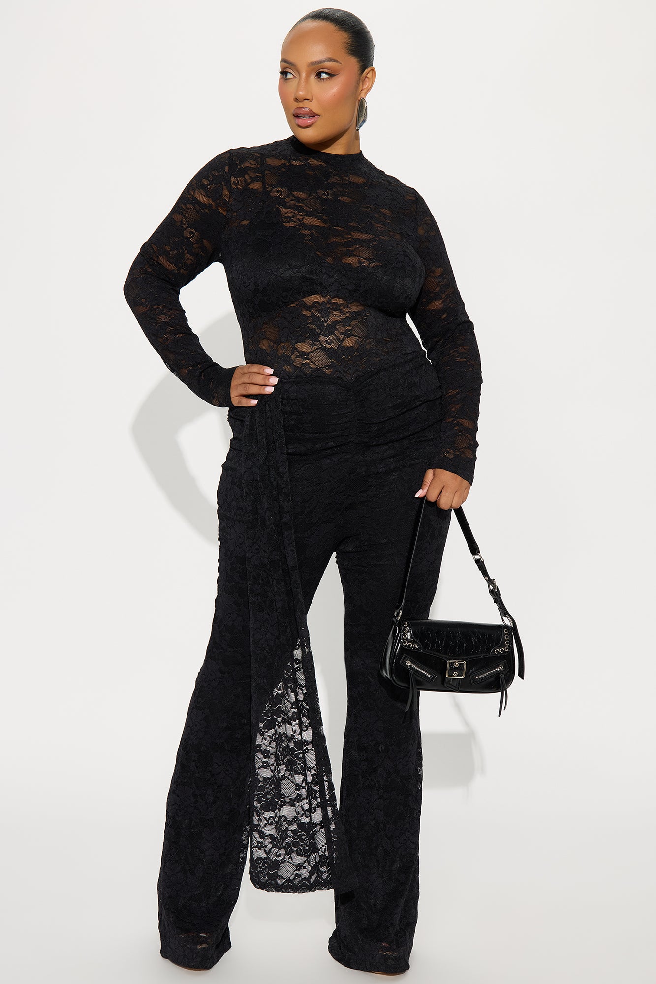 Made You Look Draped Lace Jumpsuit - Black