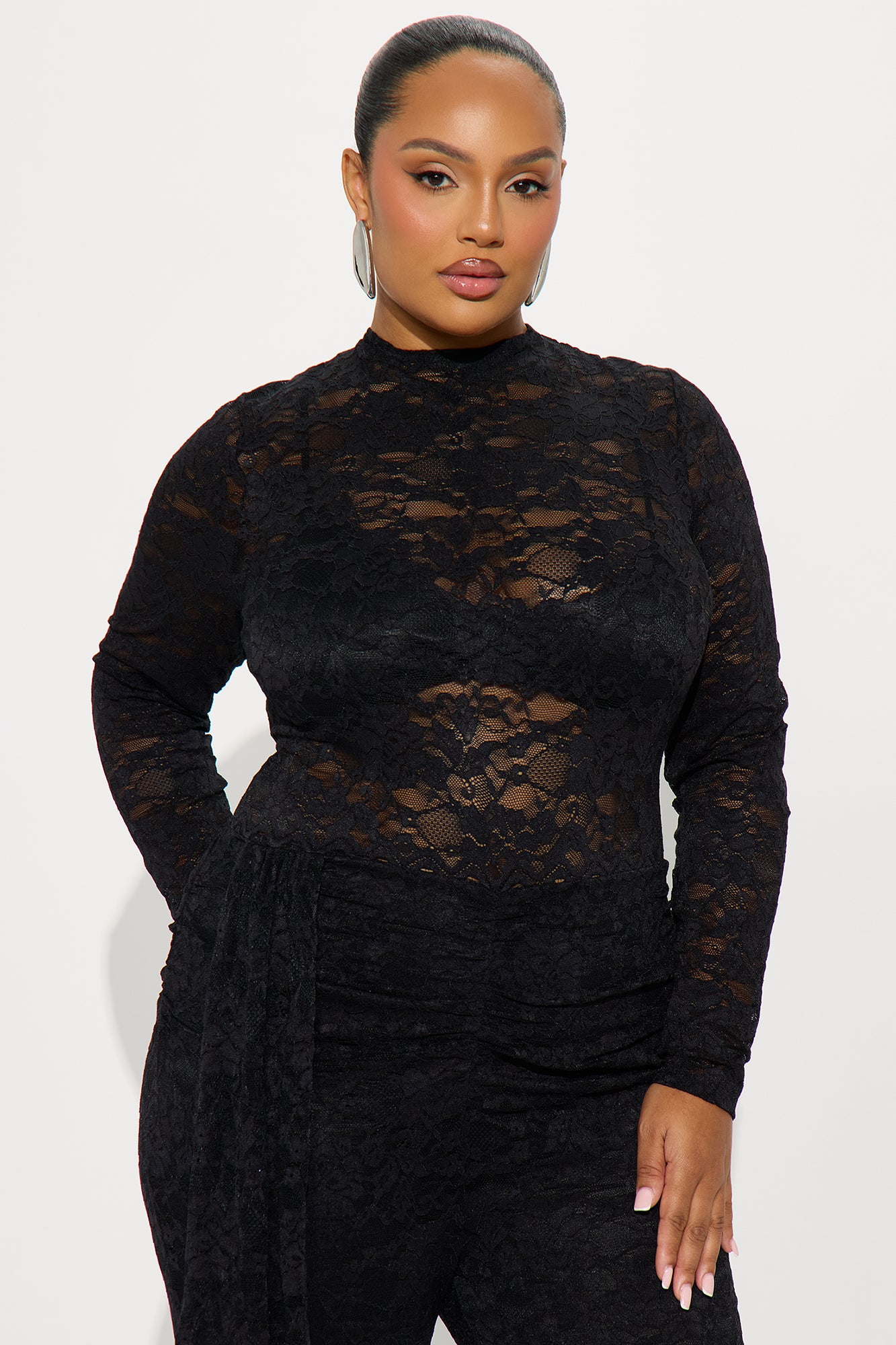 Made You Look Draped Lace Jumpsuit - Black