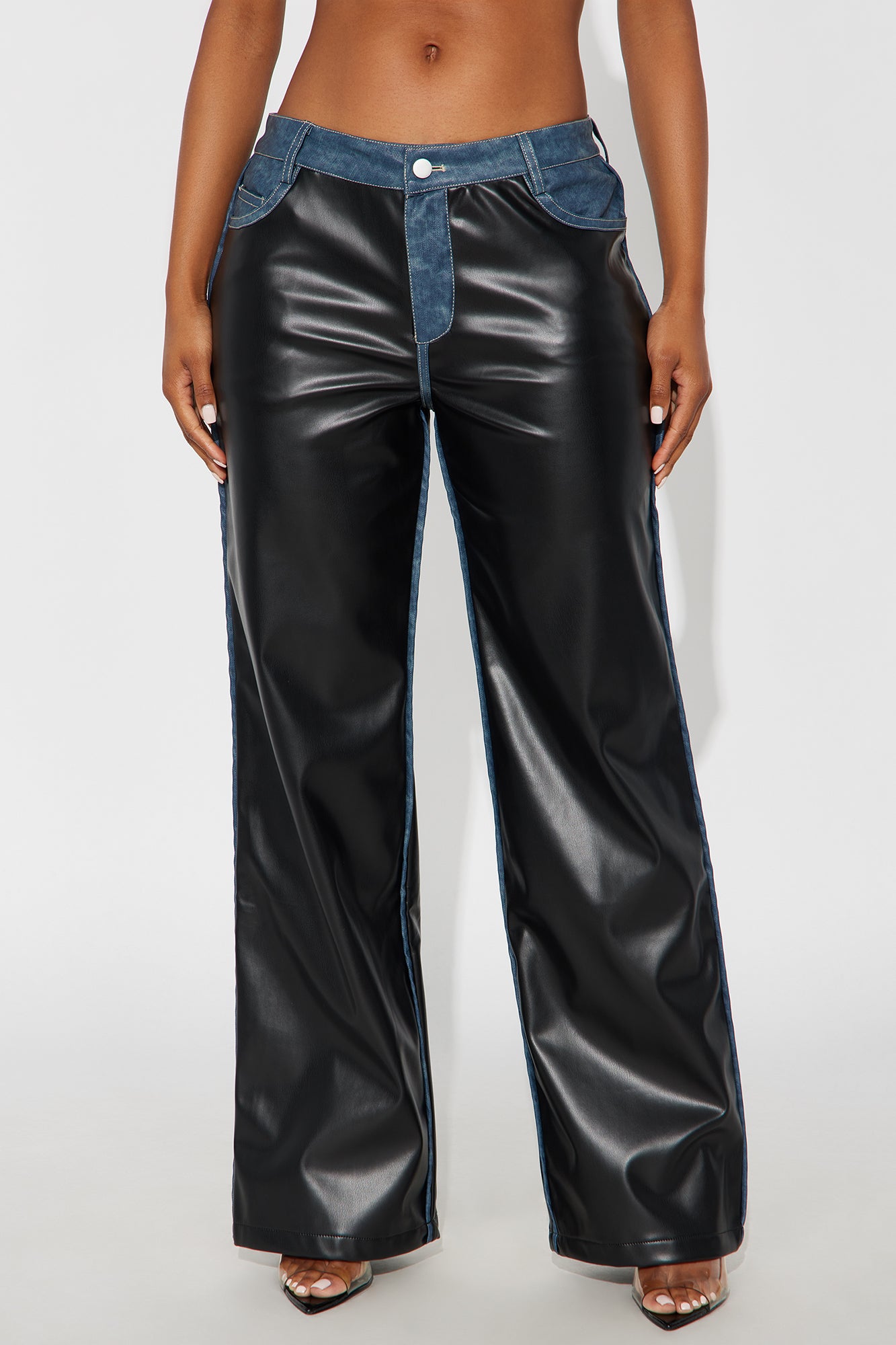 Caught In The Moment Faux Leather Trim Pant 32 - Black/combo