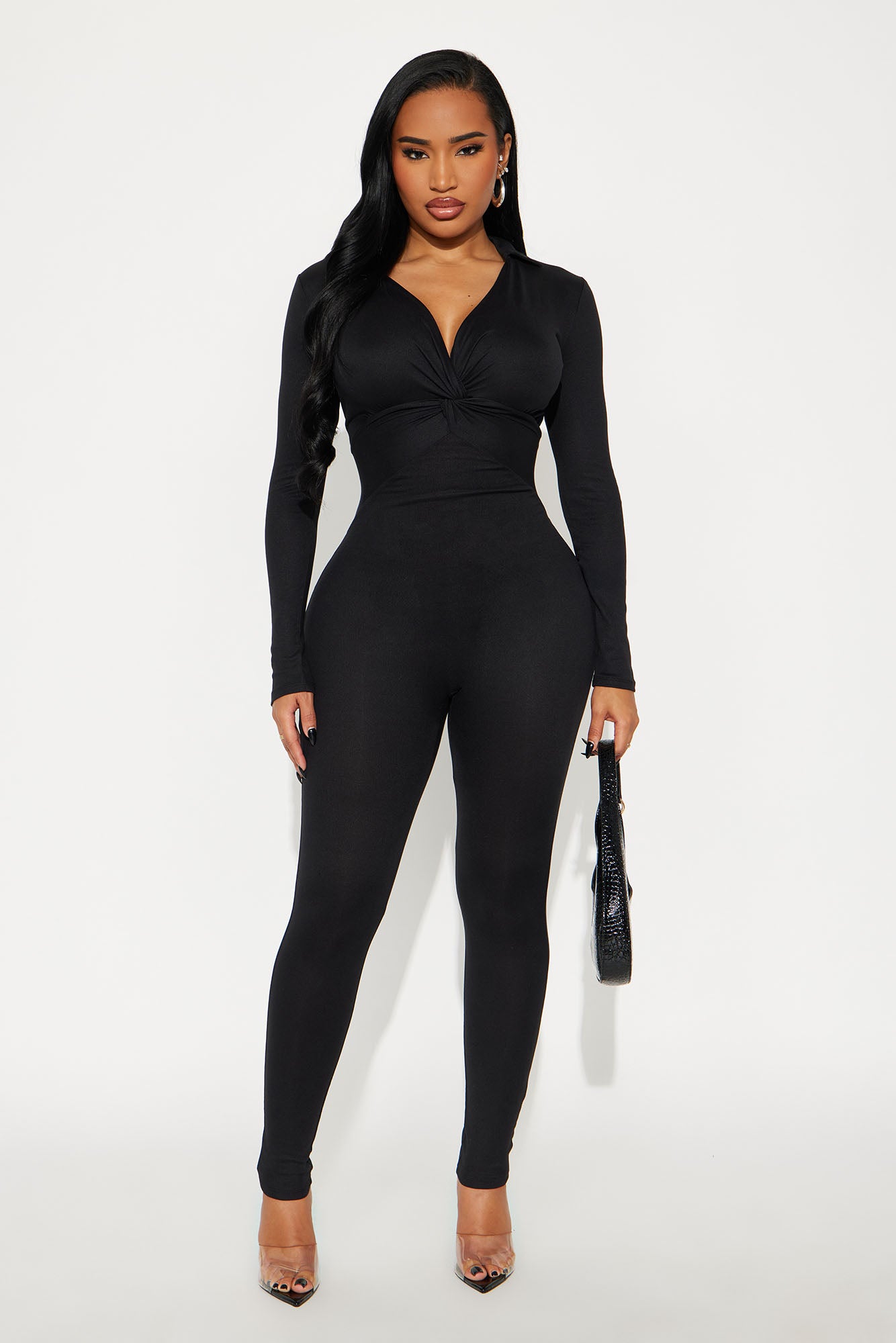 Dayanna Ribbed Knot Jumpsuit - Black