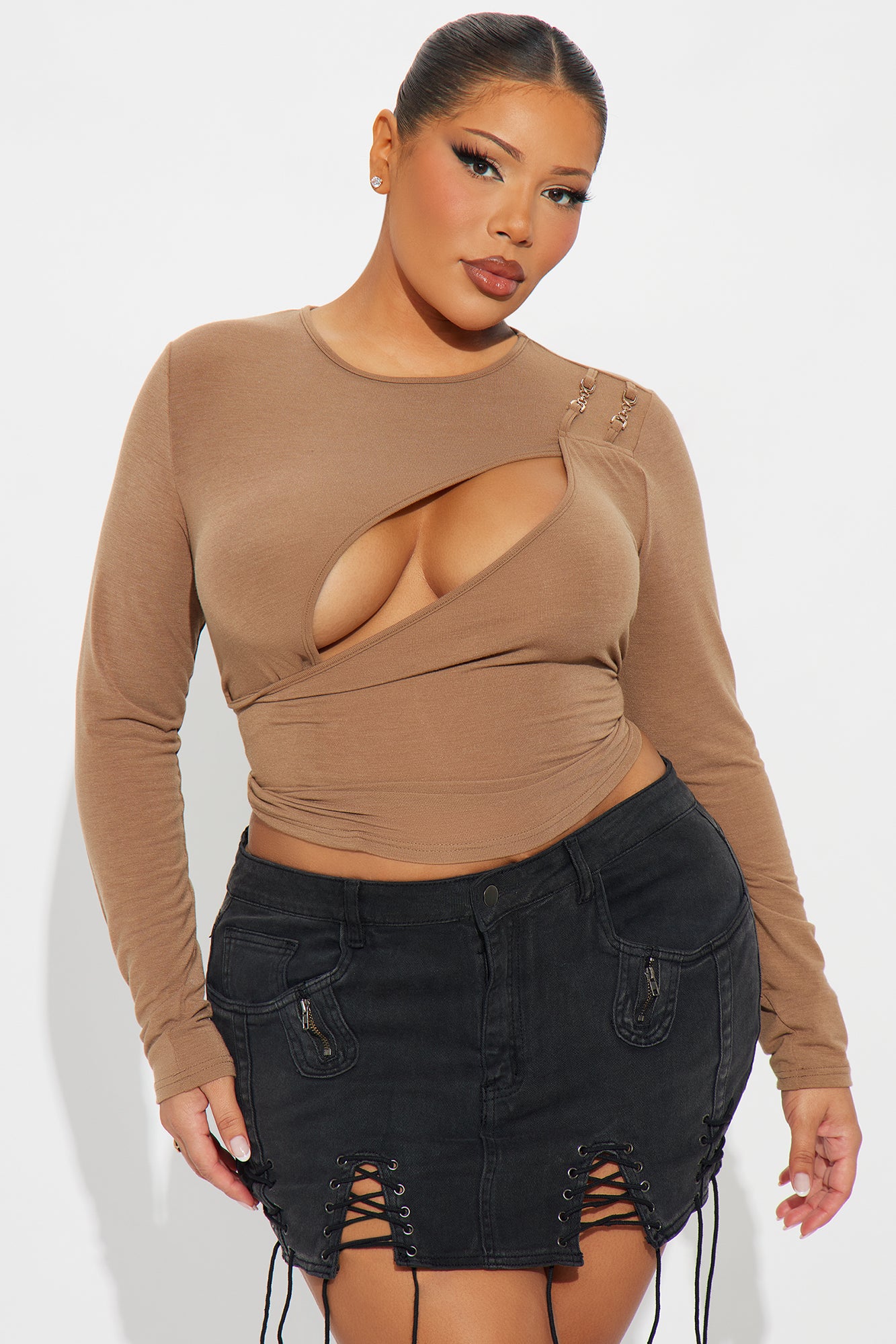 Diana Cut Out Long Sleeve Top - Camel