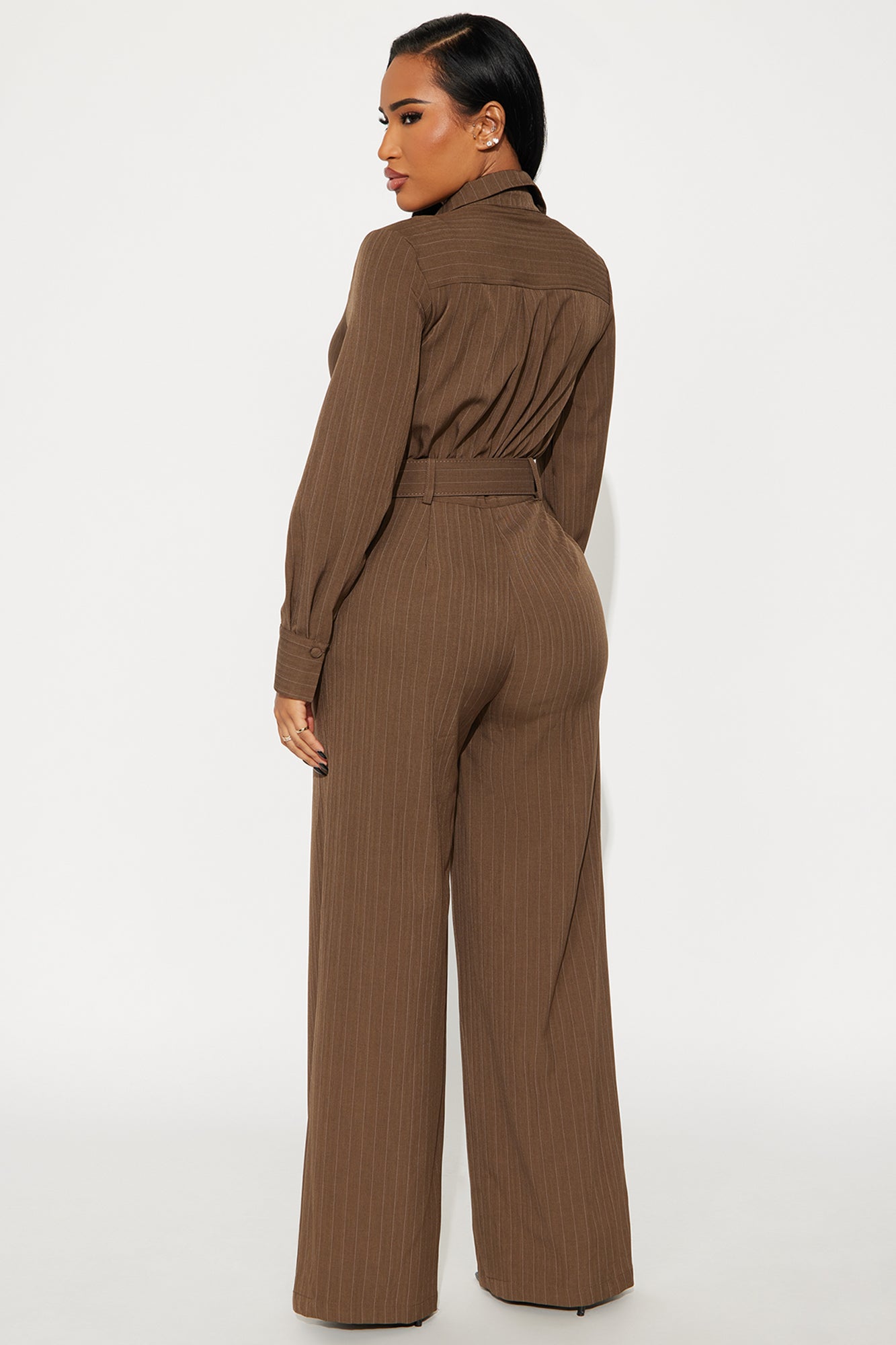 Important Thoughts Pinstripe Jumpsuit - Brown