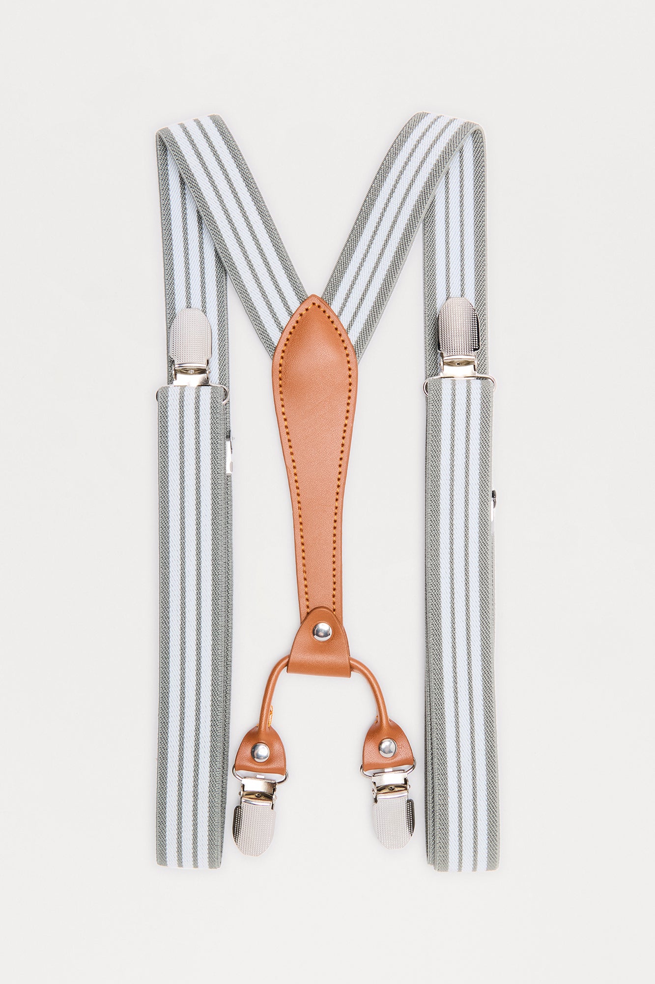 Striped Stretch Fit Adjustable Suspenders - Grey/combo