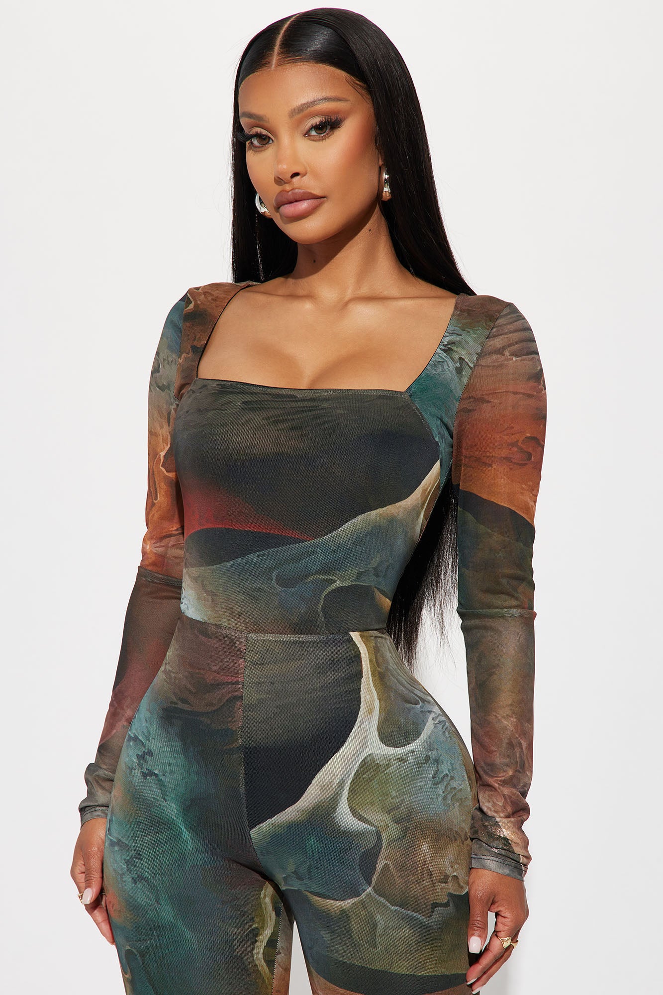Lost In A Trance Mesh Jumpsuit - Olive/combo