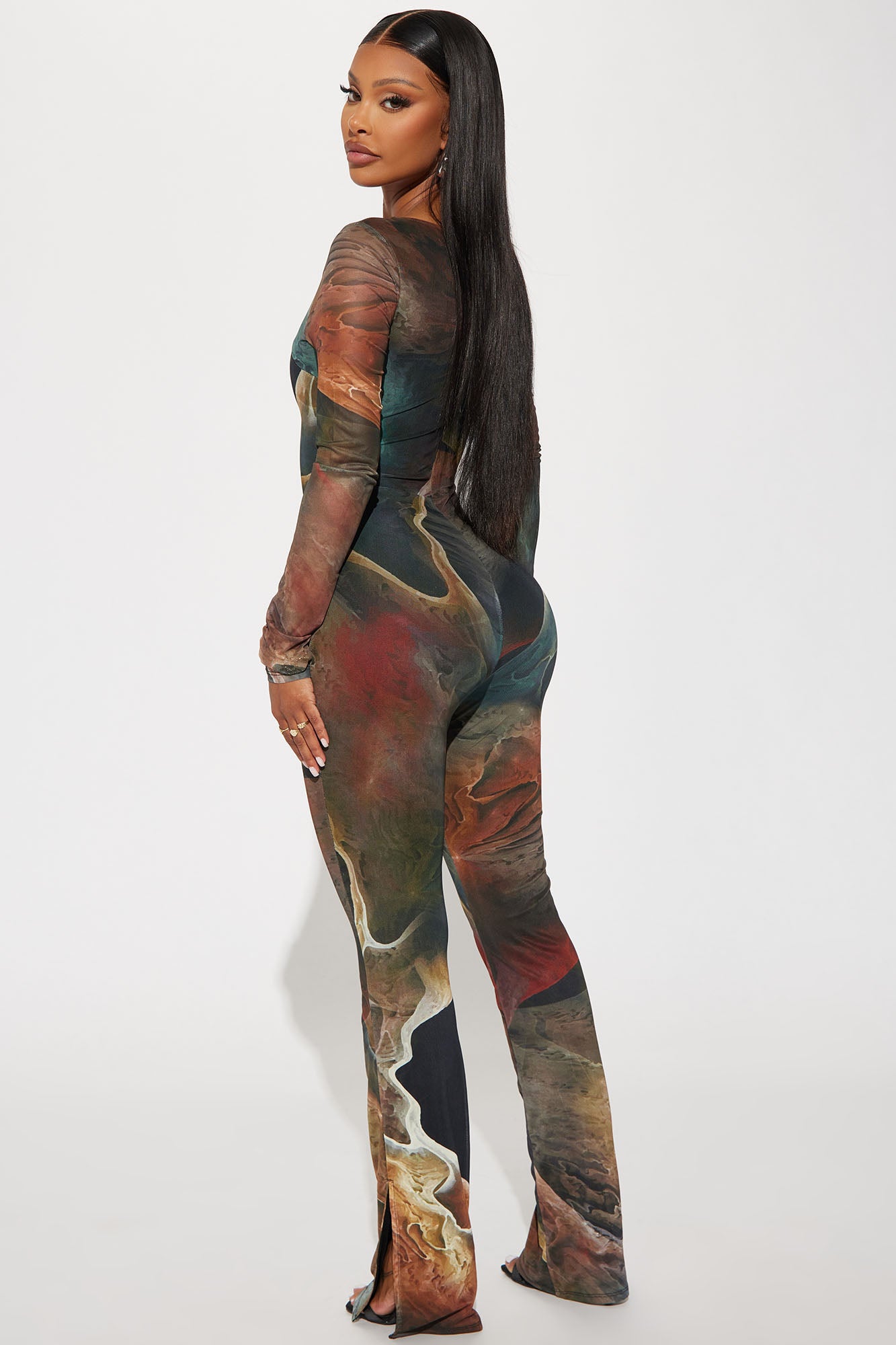Lost In A Trance Mesh Jumpsuit - Olive/combo