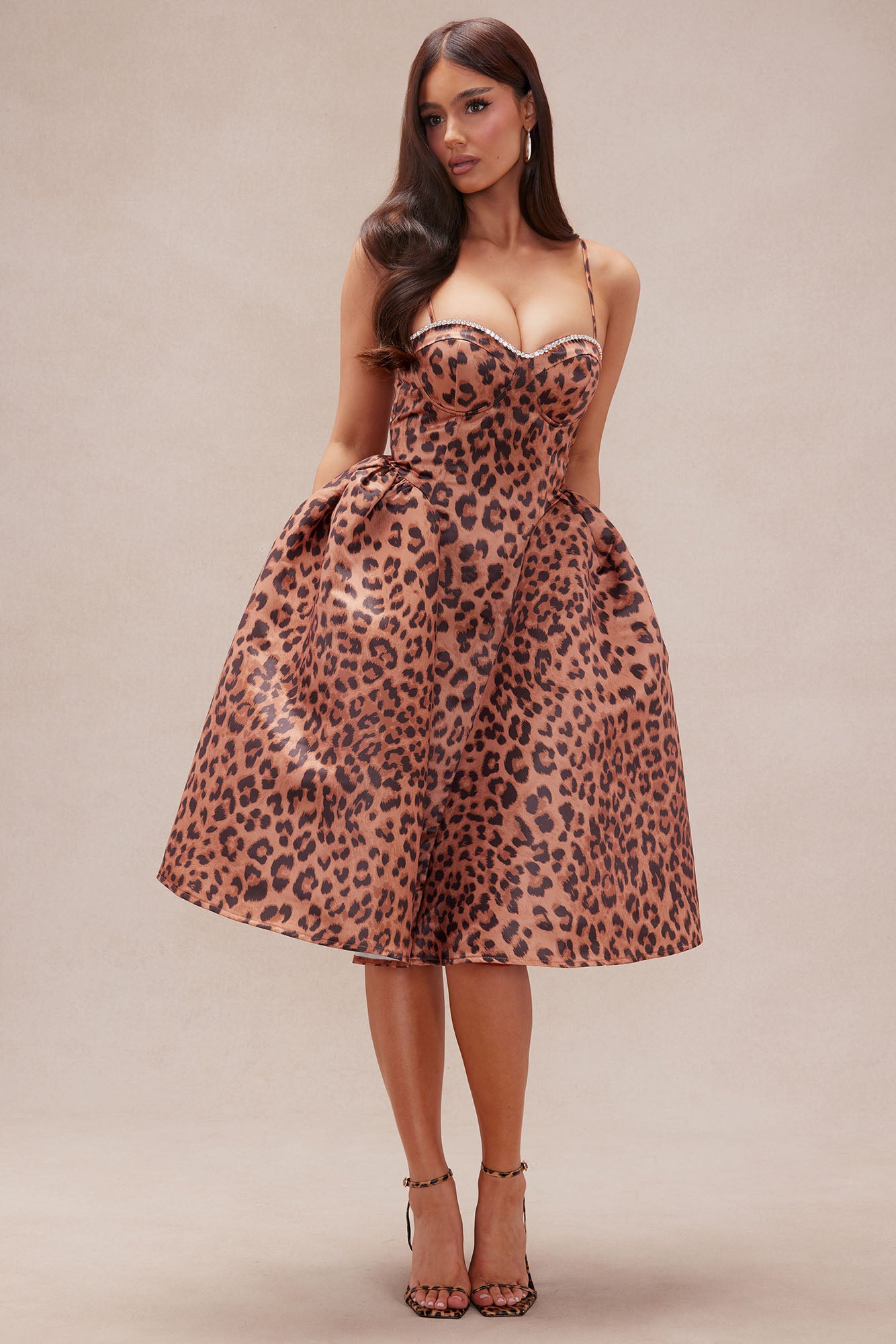 Roaring Love Leopard Satin Midi Dress - Leopard