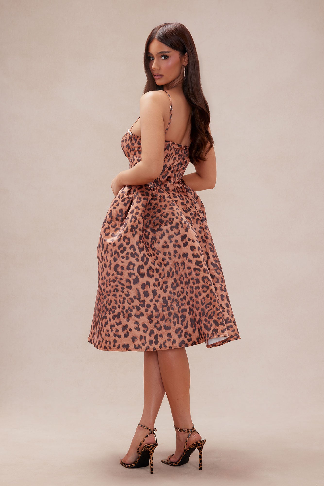 Roaring Love Leopard Satin Midi Dress - Leopard