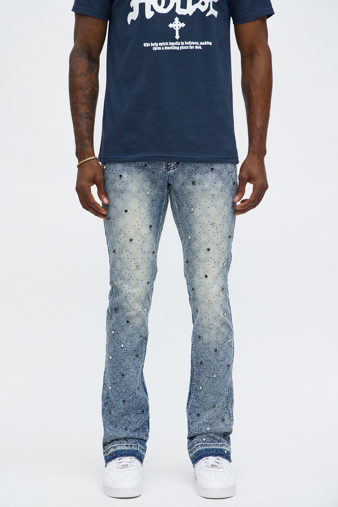 Stacked Slim Flare We WIldin In Bling Jean - Light Wash