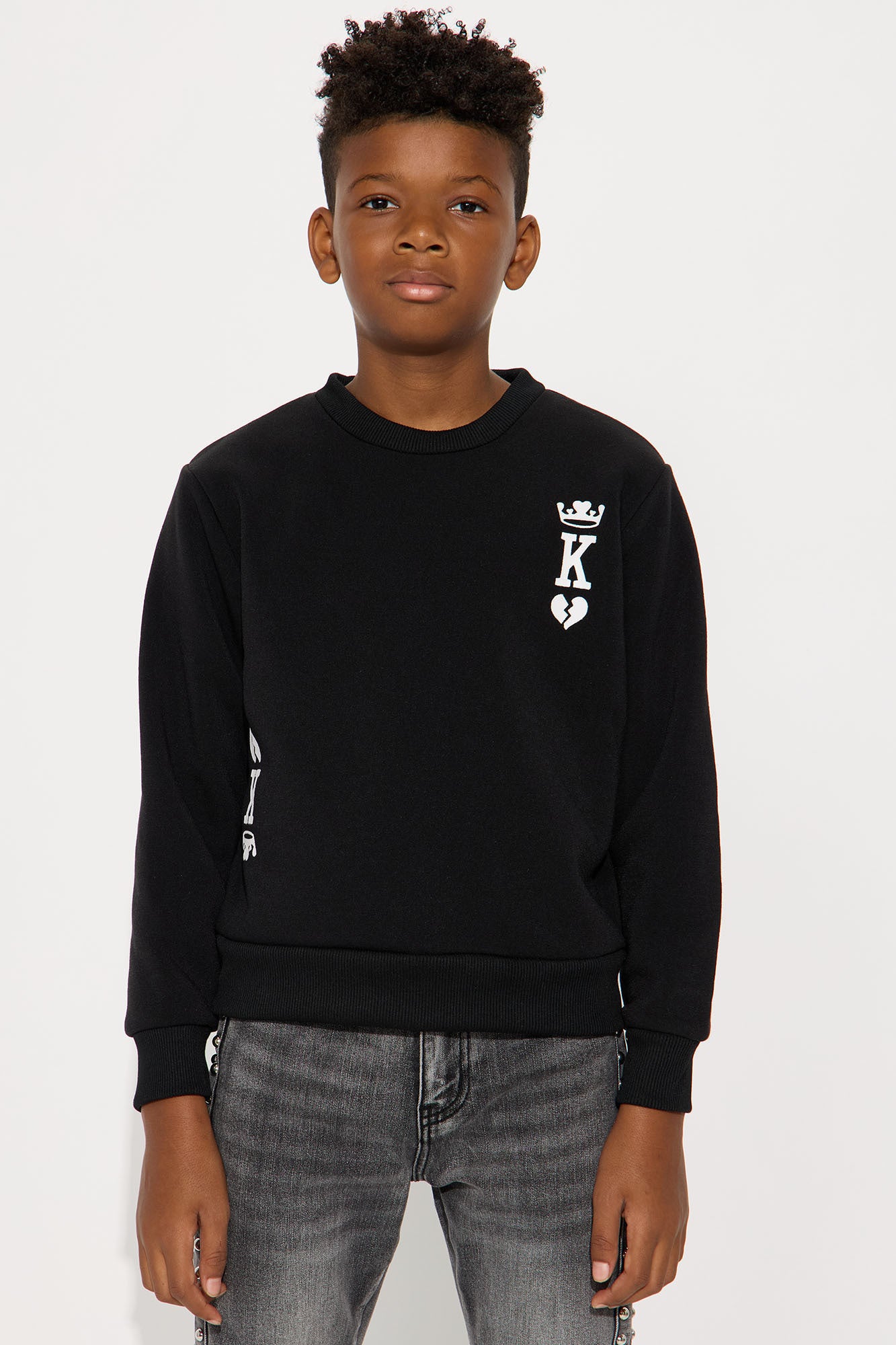 Mini King Of Hearts Crew Neck Sweatshirt - Black