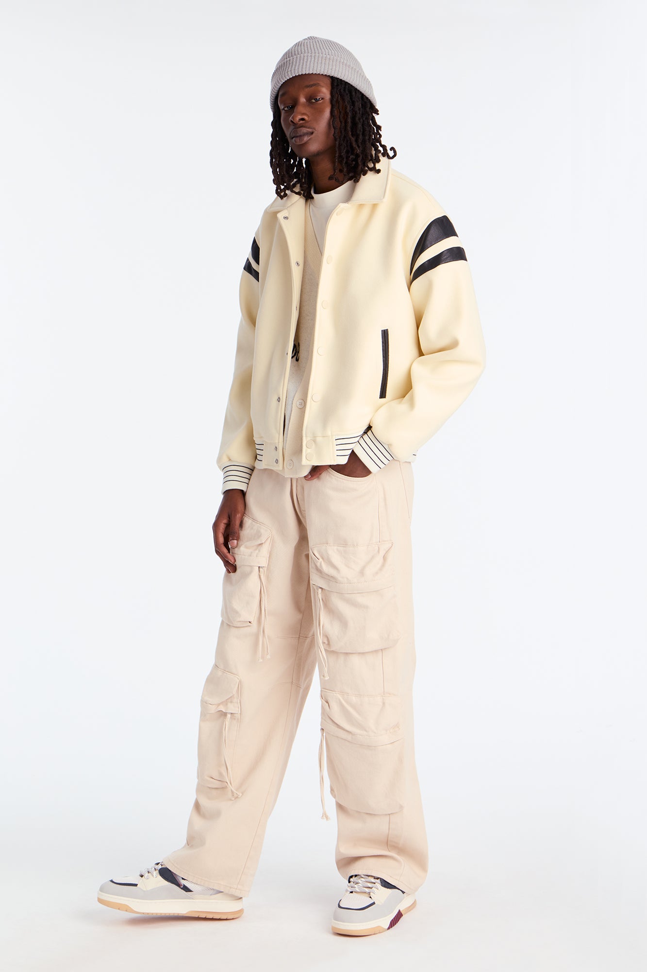 Classic Old School Varsity Jacket - Cream