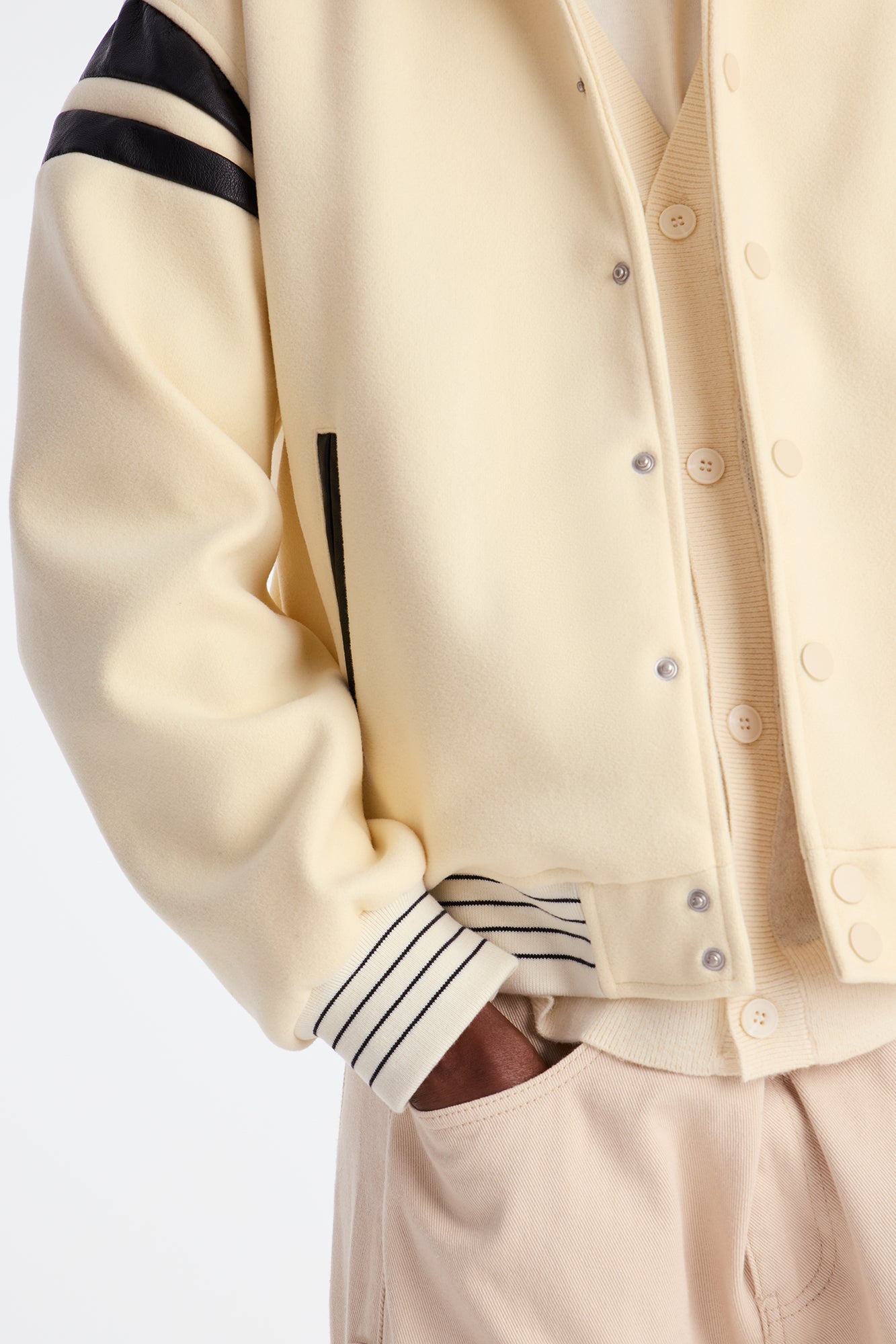 Classic Old School Varsity Jacket - Cream