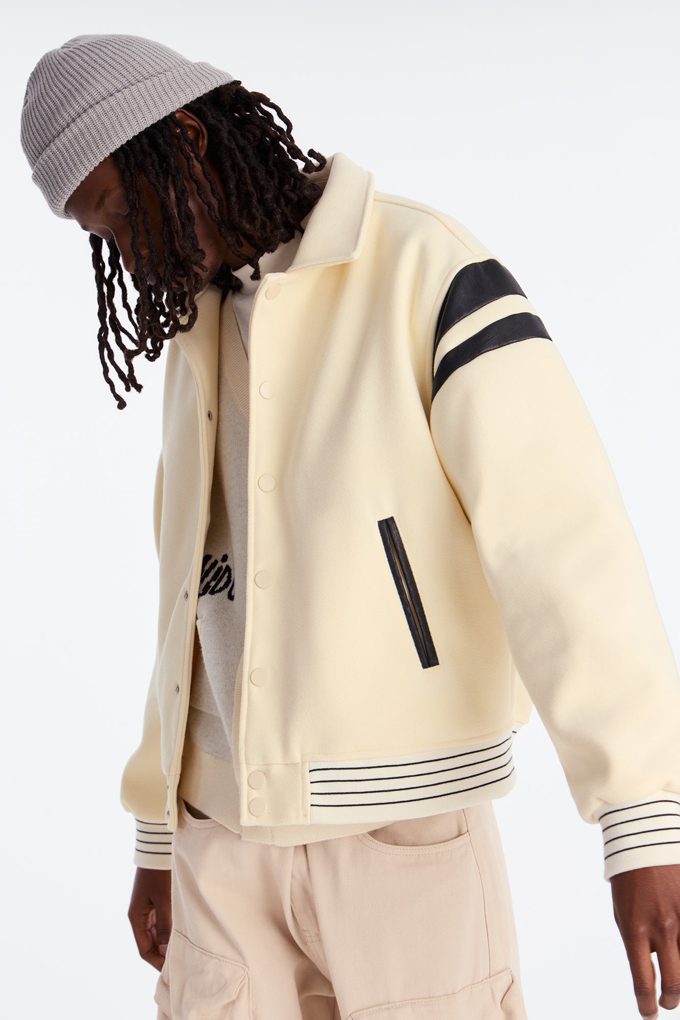 Classic Old School Varsity Jacket - Cream