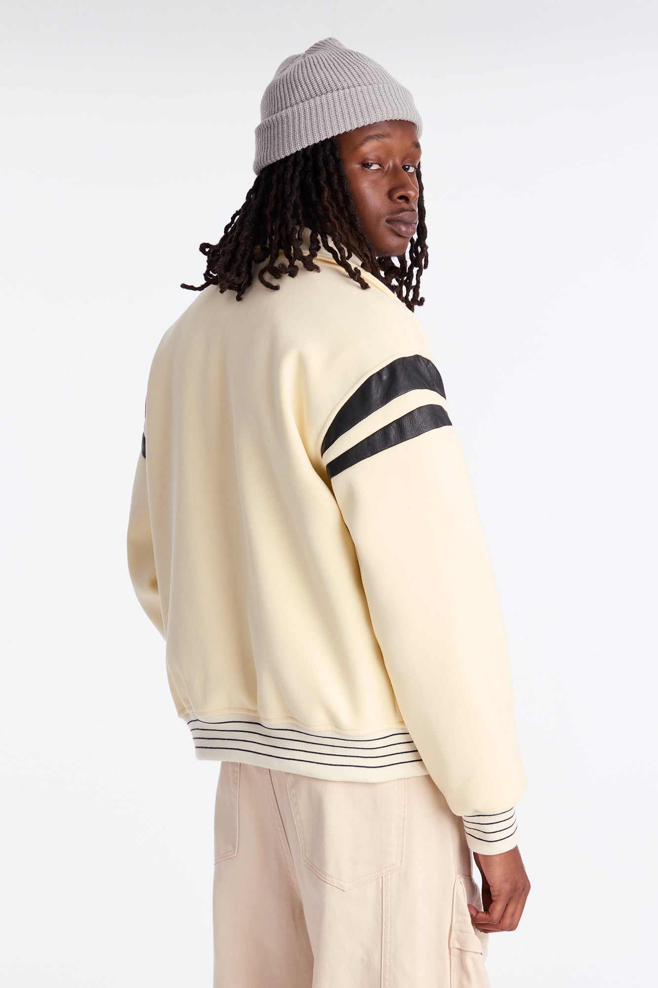Classic Old School Varsity Jacket - Cream