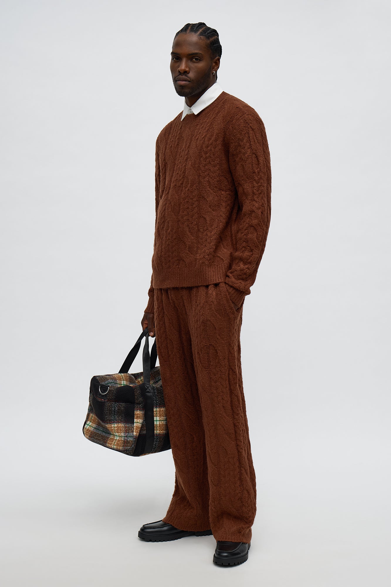 Day To Day Cable Knit Sweatpants - Brown