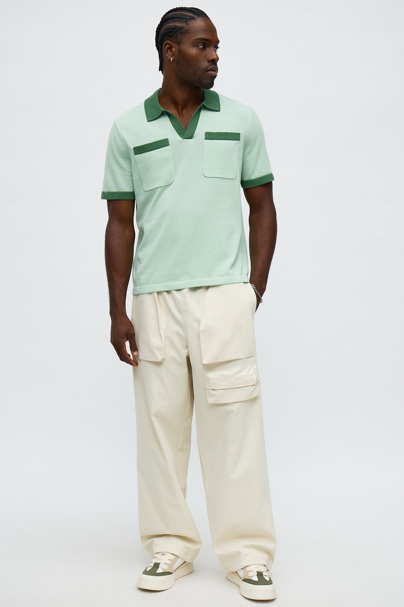 Oversized Exaggerated Pockets Lounge Polo - Green/combo