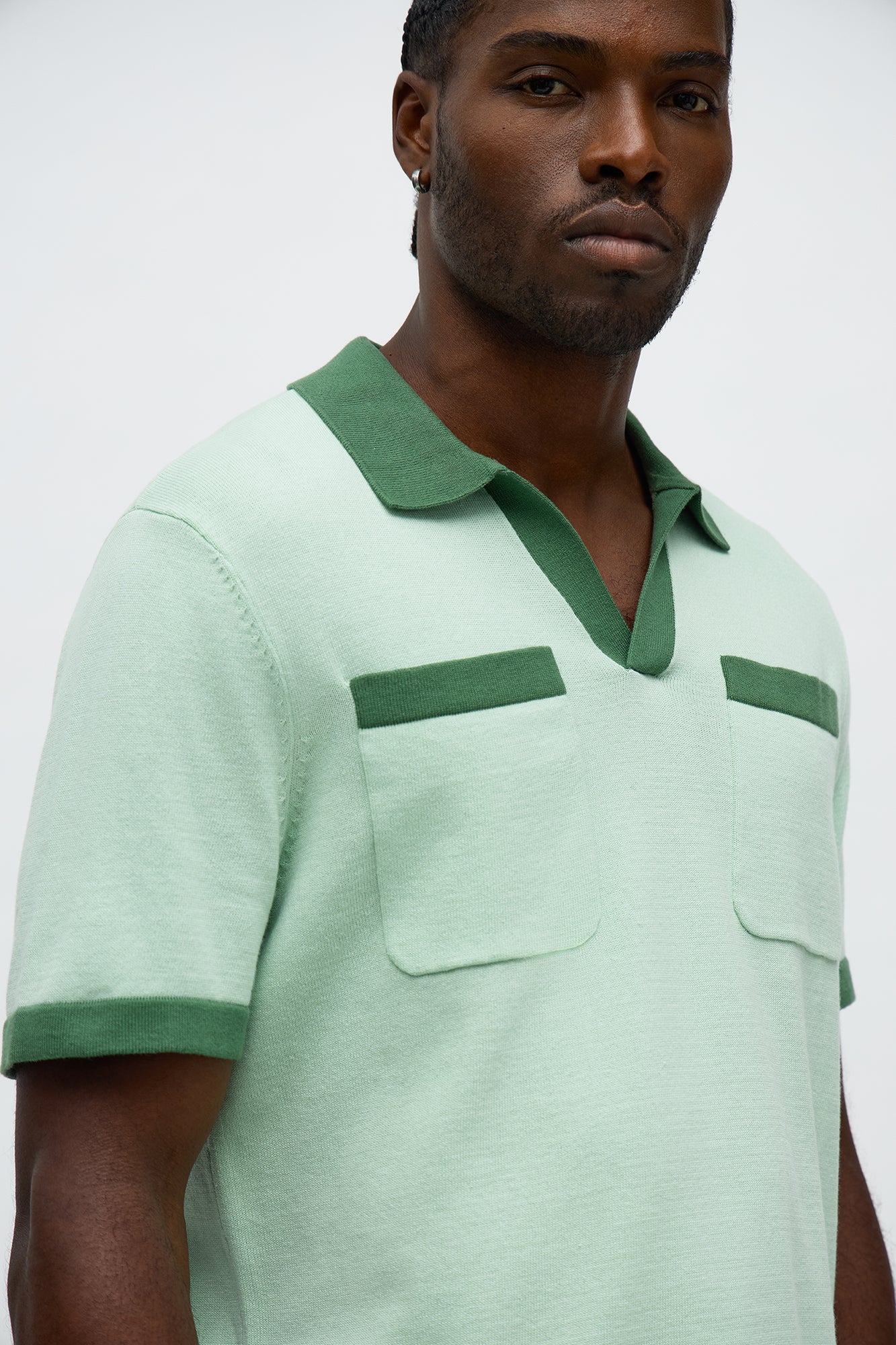Oversized Exaggerated Pockets Lounge Polo - Green/combo