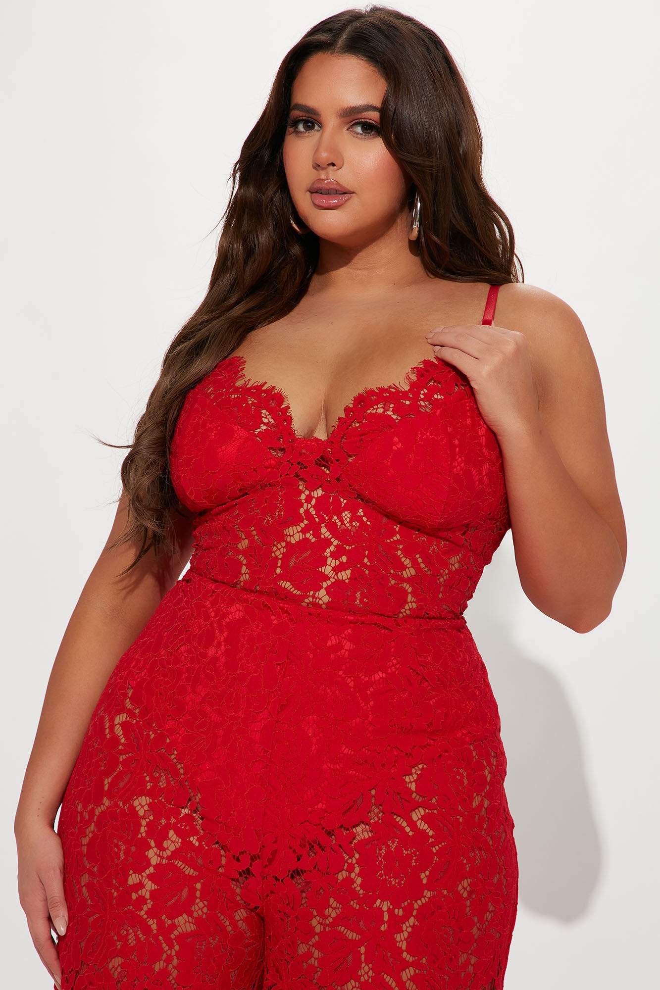 Evening Glow Lace Jumpsuit - Red