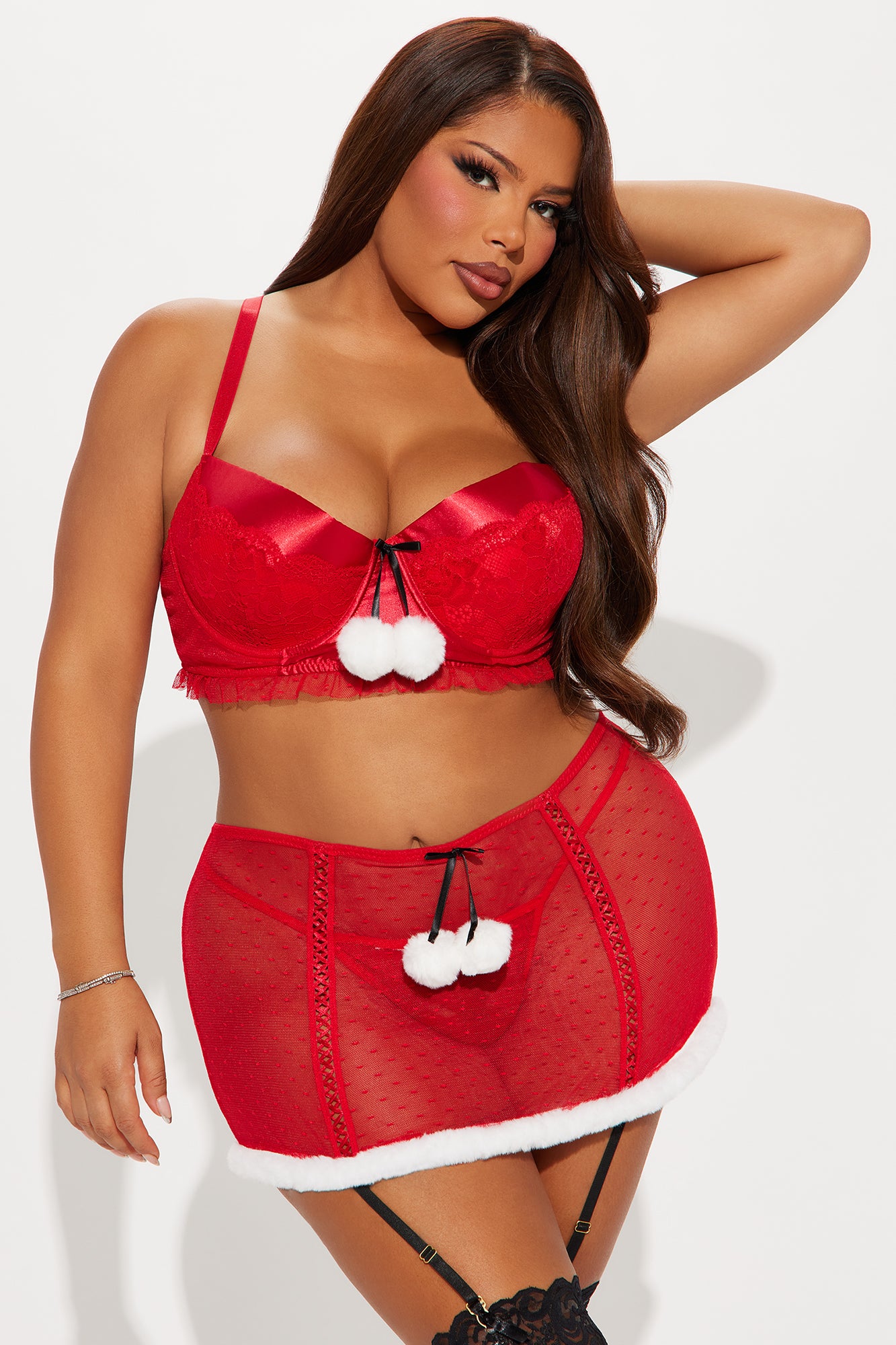 Mrs Naughty Claus 3 Piece Garter Set - Red