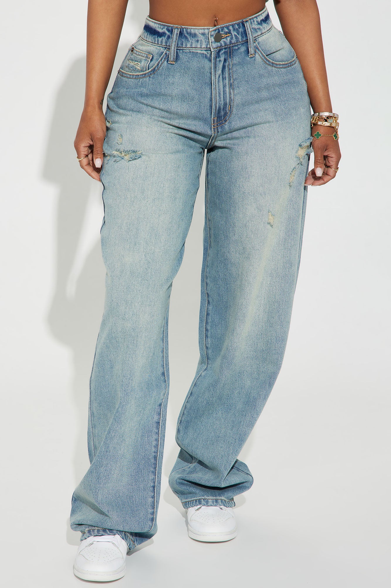 Call My Agent Non Stretch Baggy Jeans - Light Wash