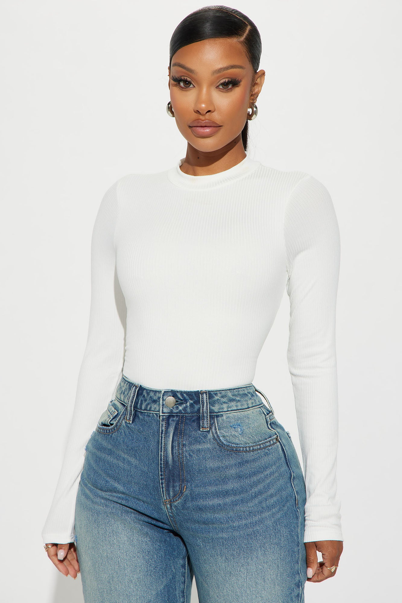 Gina Ribbed Long Sleeve Bodysuit - Off White