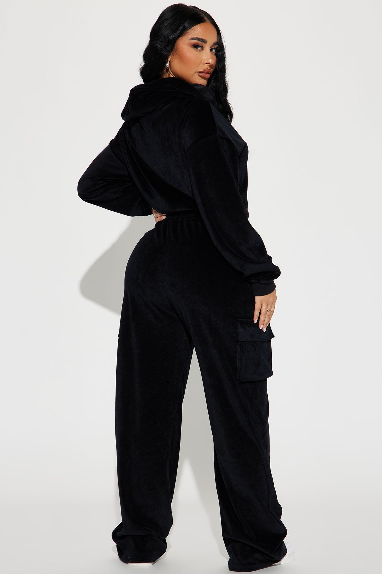 Saint Rhinestone Velour Pant Set - Black
