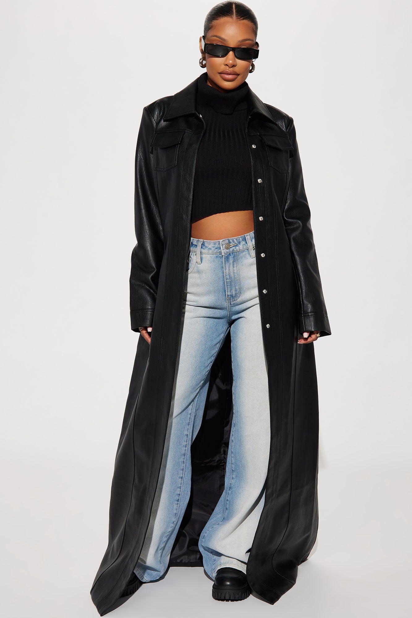Iris Faux Leather Trench - Black